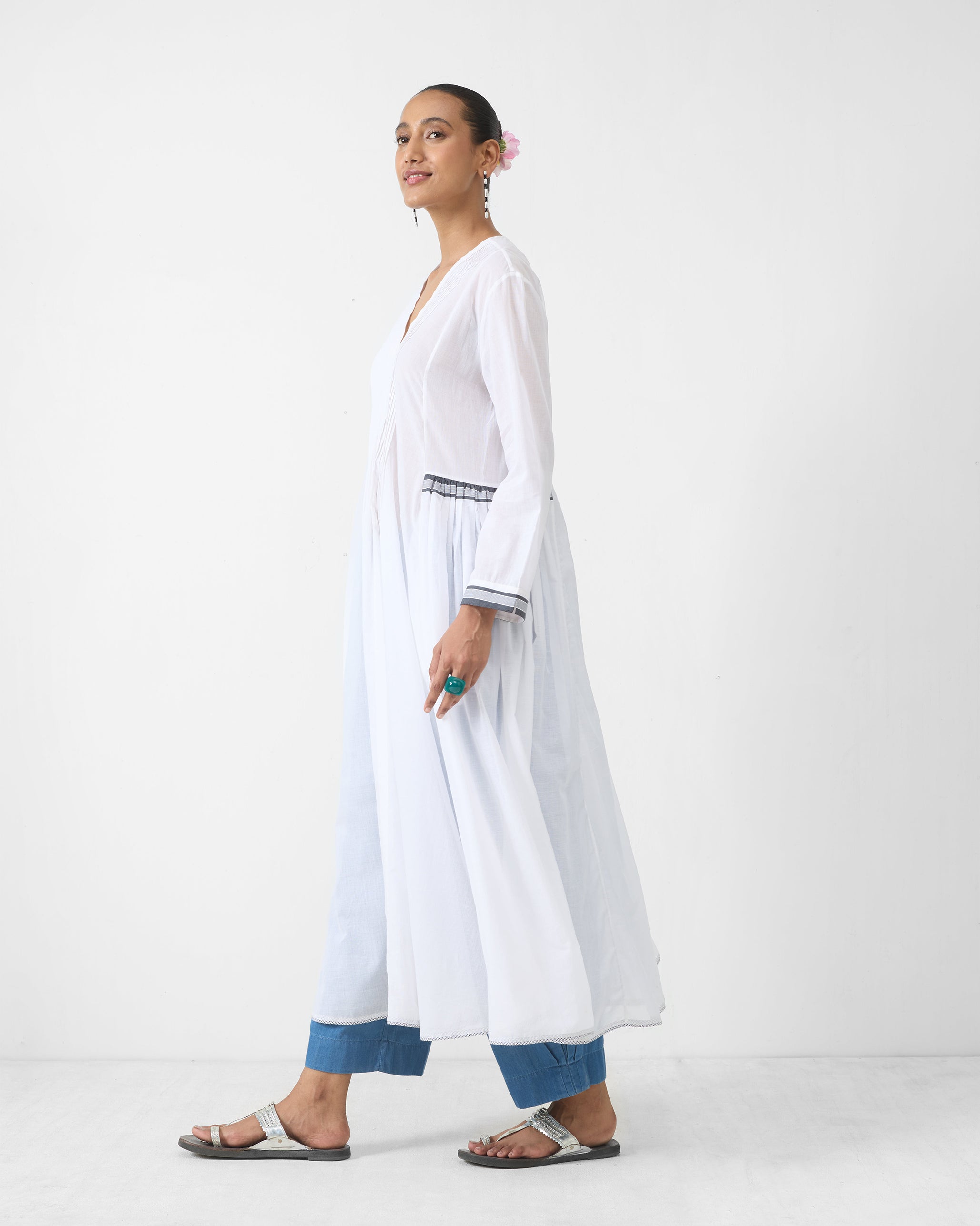 Pintuck Kurta - White