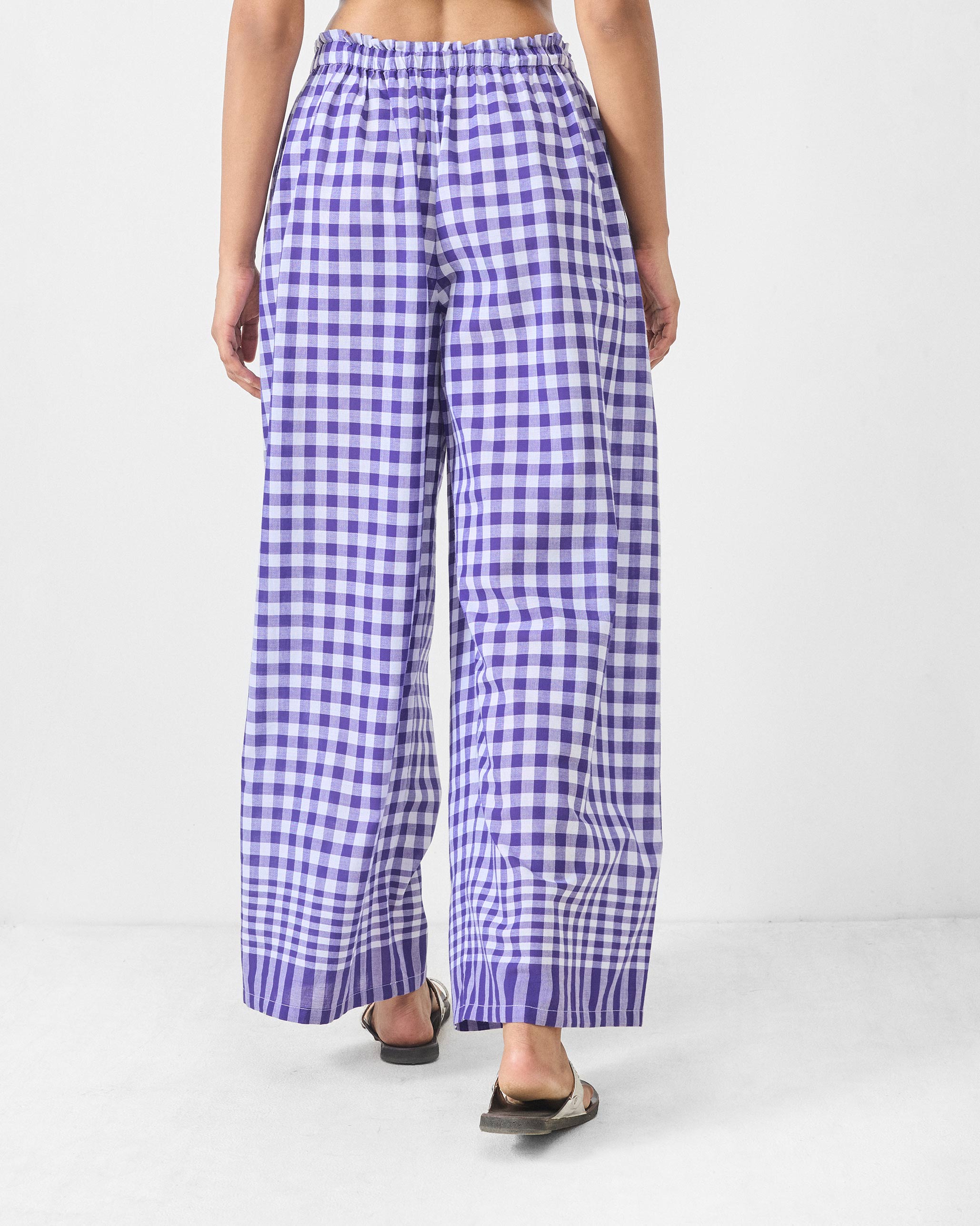 Wide Paper Bag Trousers - Purple & White Checks