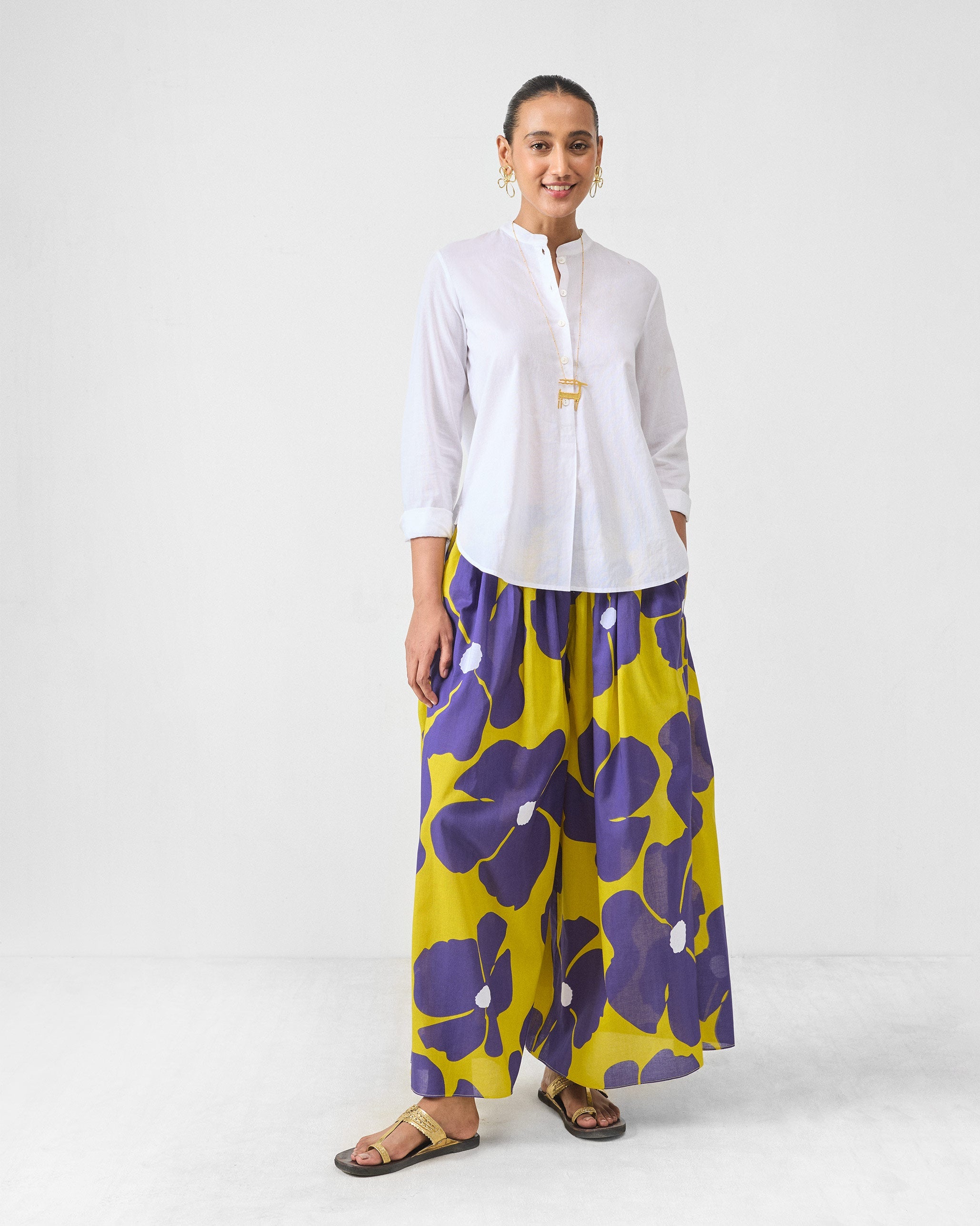 Yoi Hem Pants - Purple & Chartreuse Printed