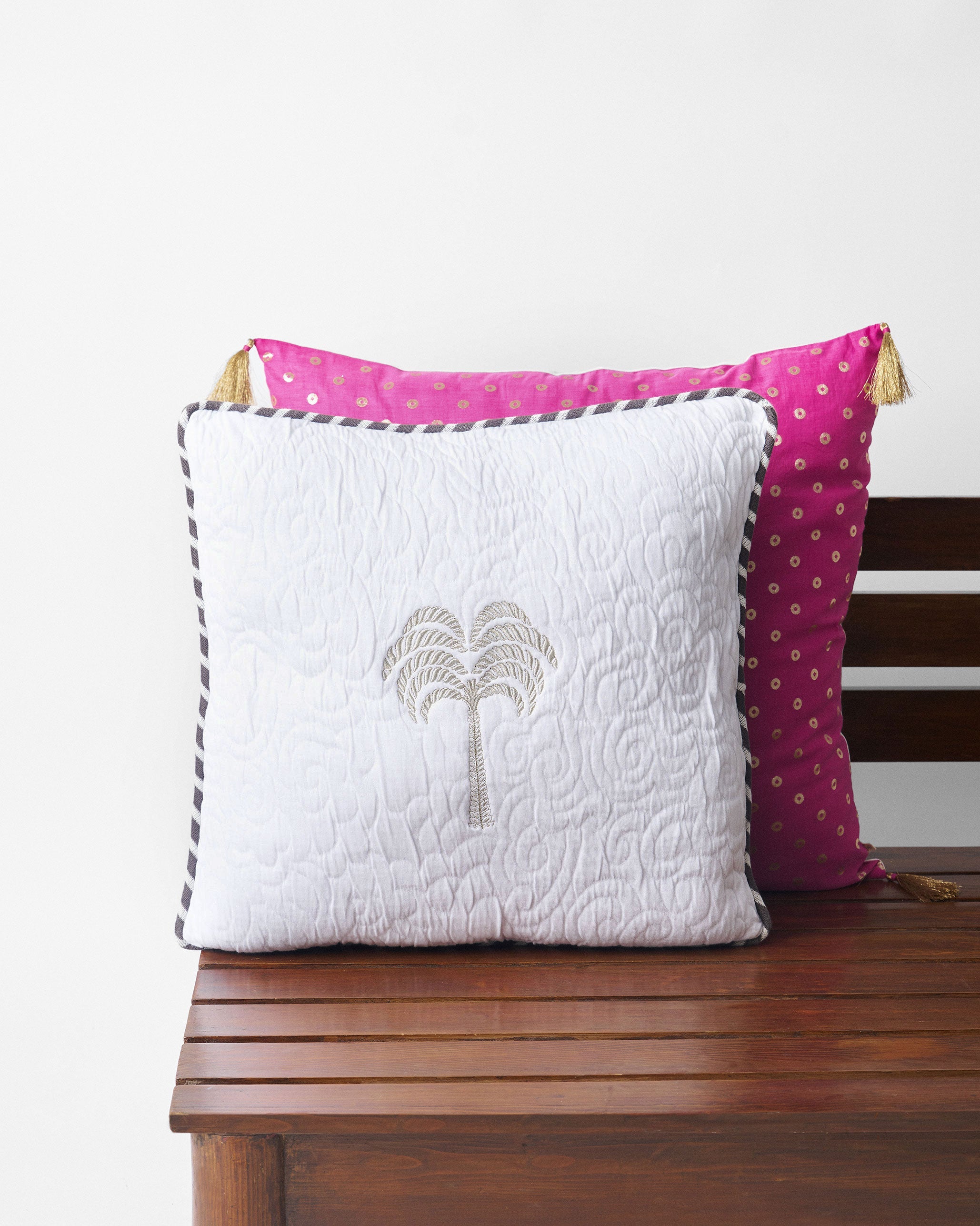 Serene Palm Quilted Cushion Cover