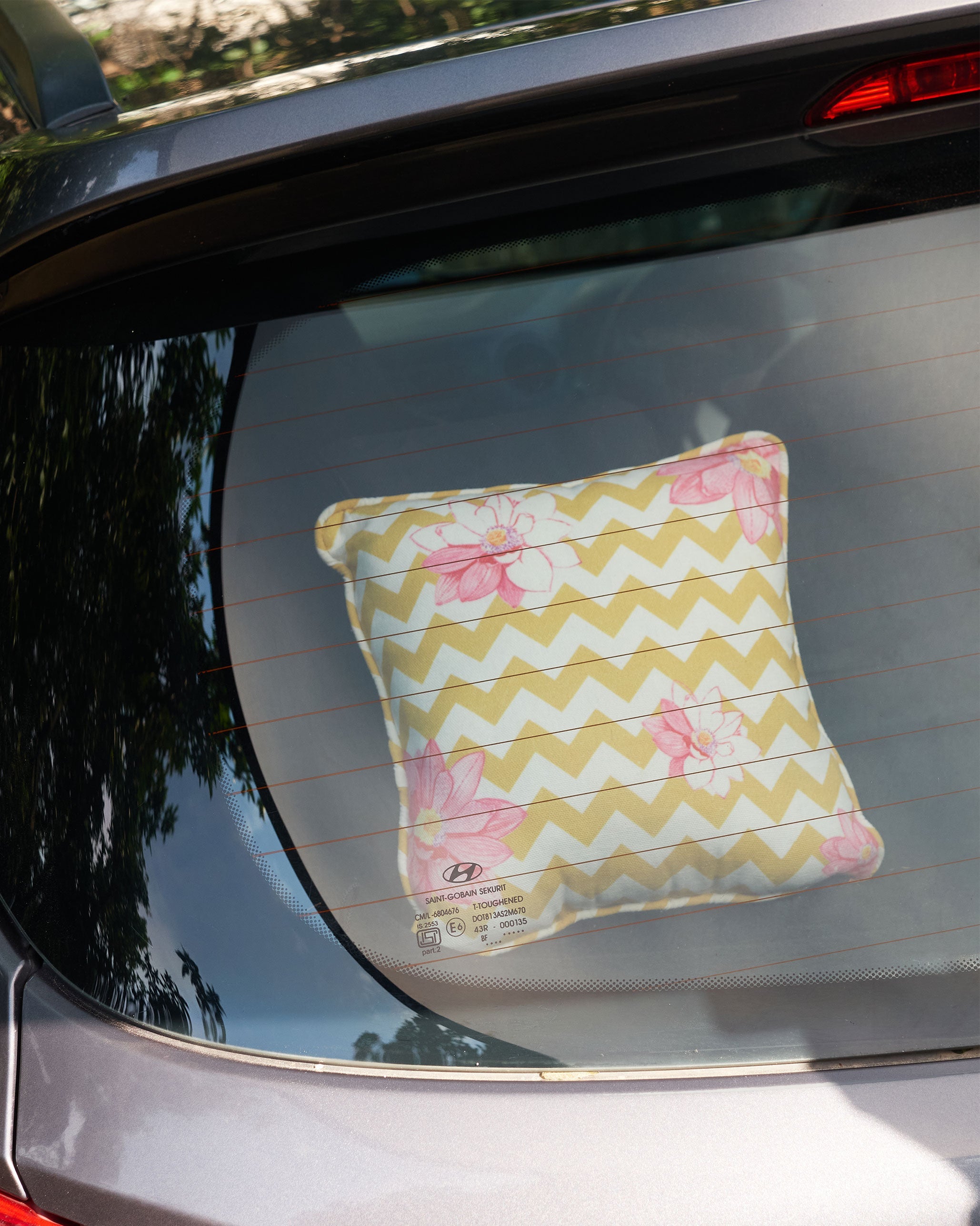 Chevron Lotus Car Cushion - Yellow