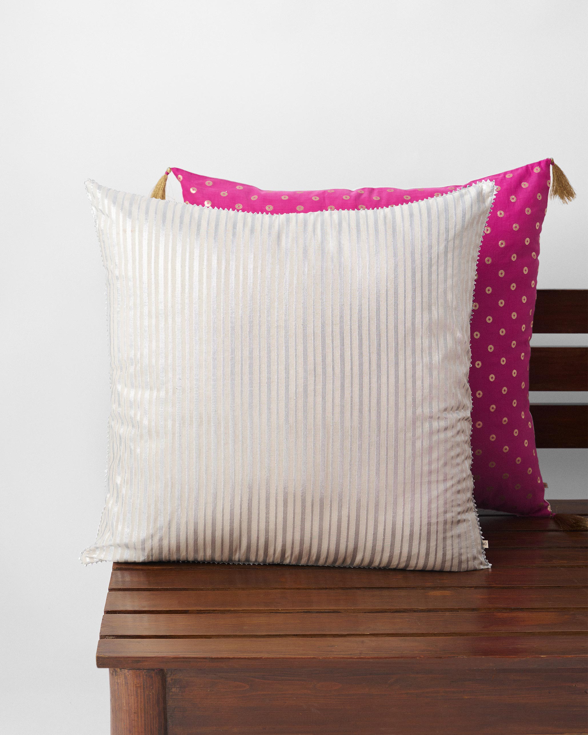 Silver Chanderi Cushion Cover