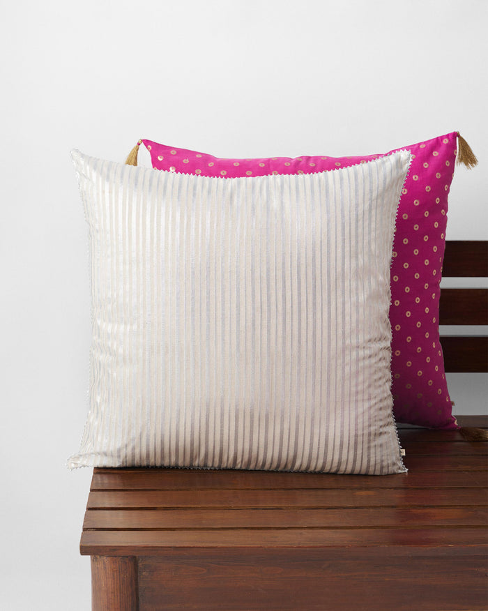 Silver Chanderi Cushion Cover