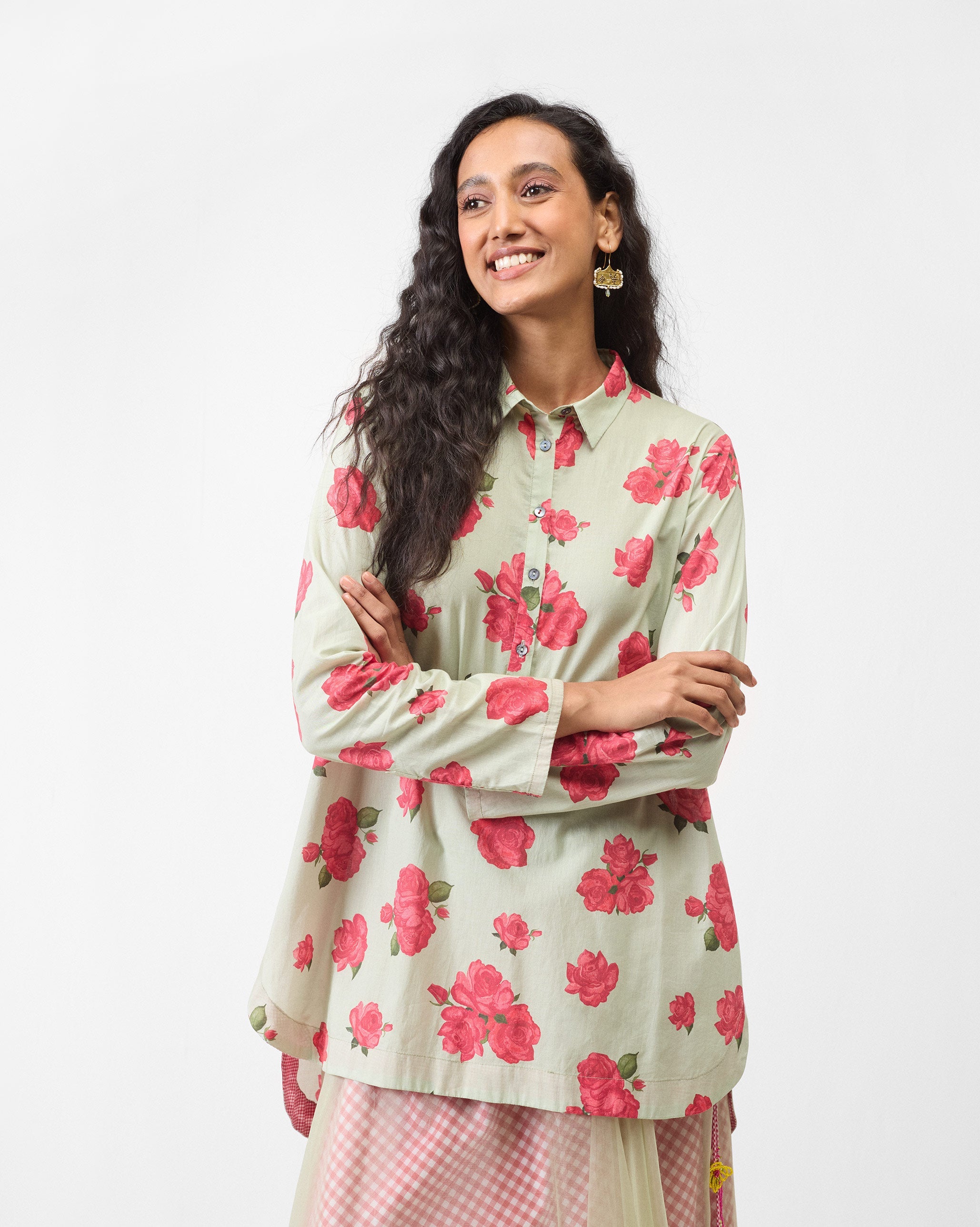 High Low Shirt - Mint & Watermelon Print