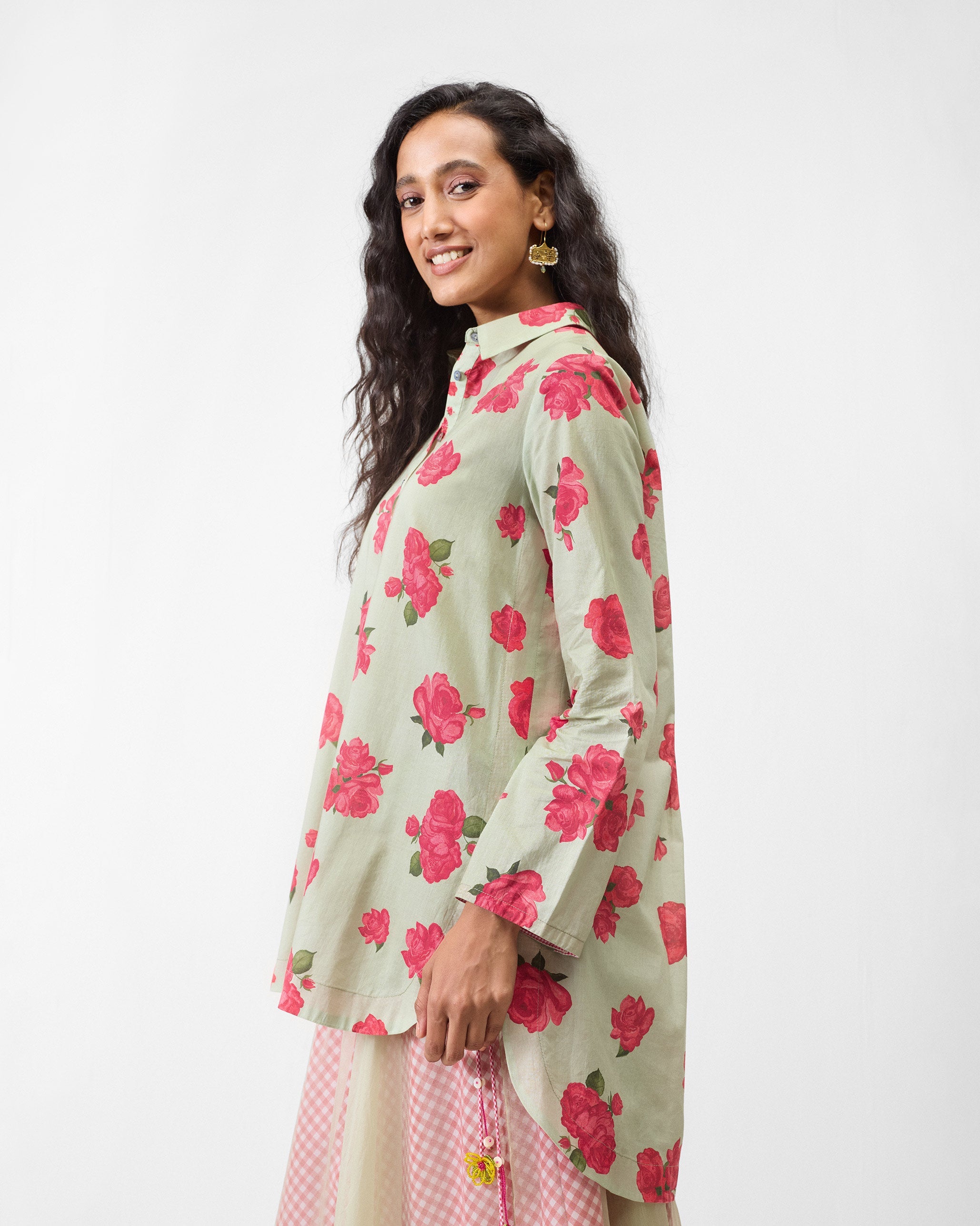 High Low Shirt - Mint & Watermelon Print