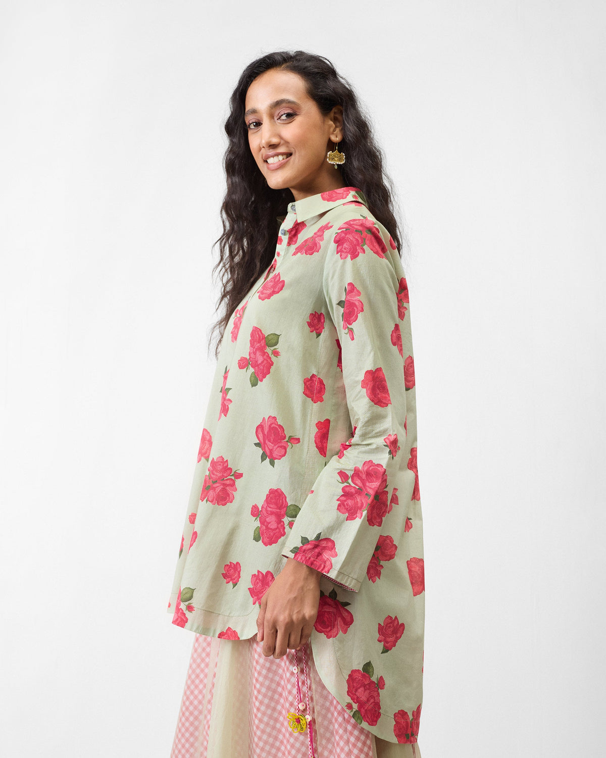High Low Shirt - Mint & Watermelon Print