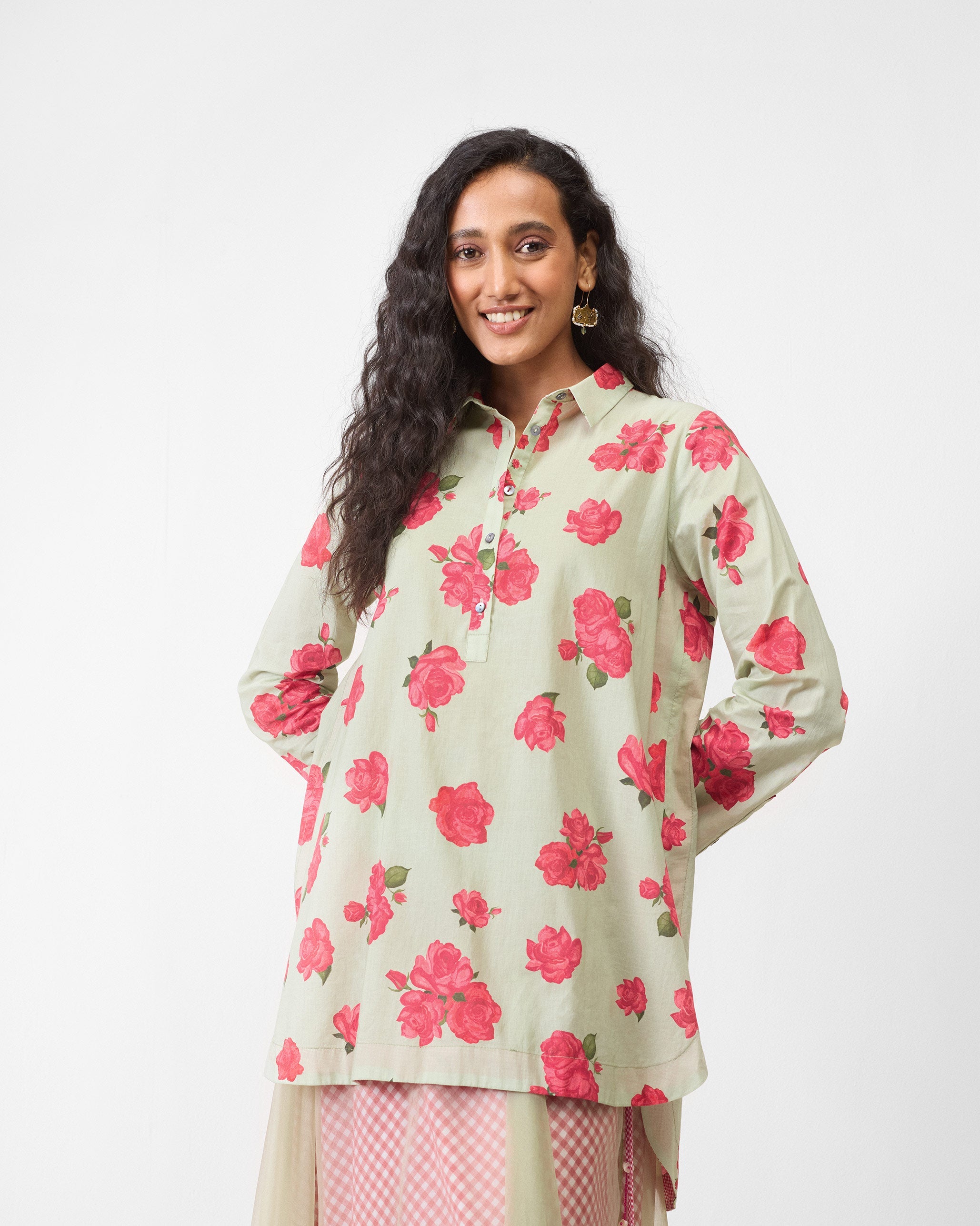 High Low Shirt - Mint & Watermelon Print
