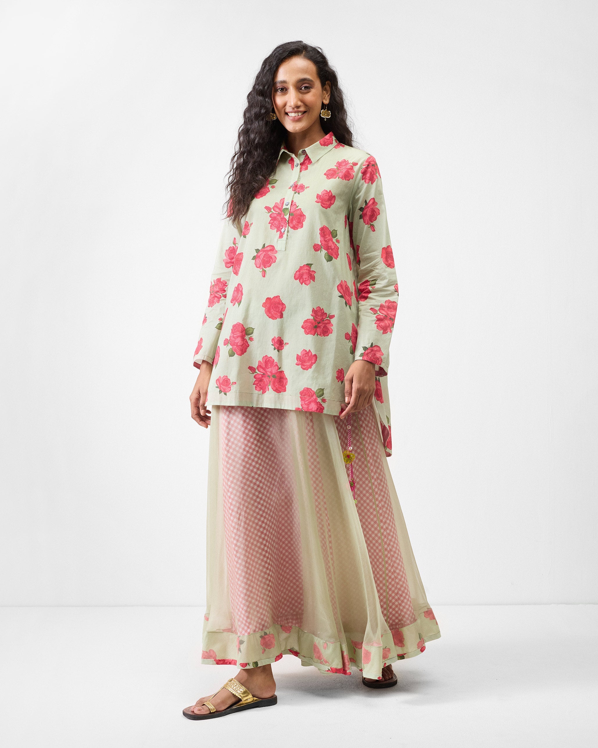 High Low Shirt - Mint & Watermelon Print