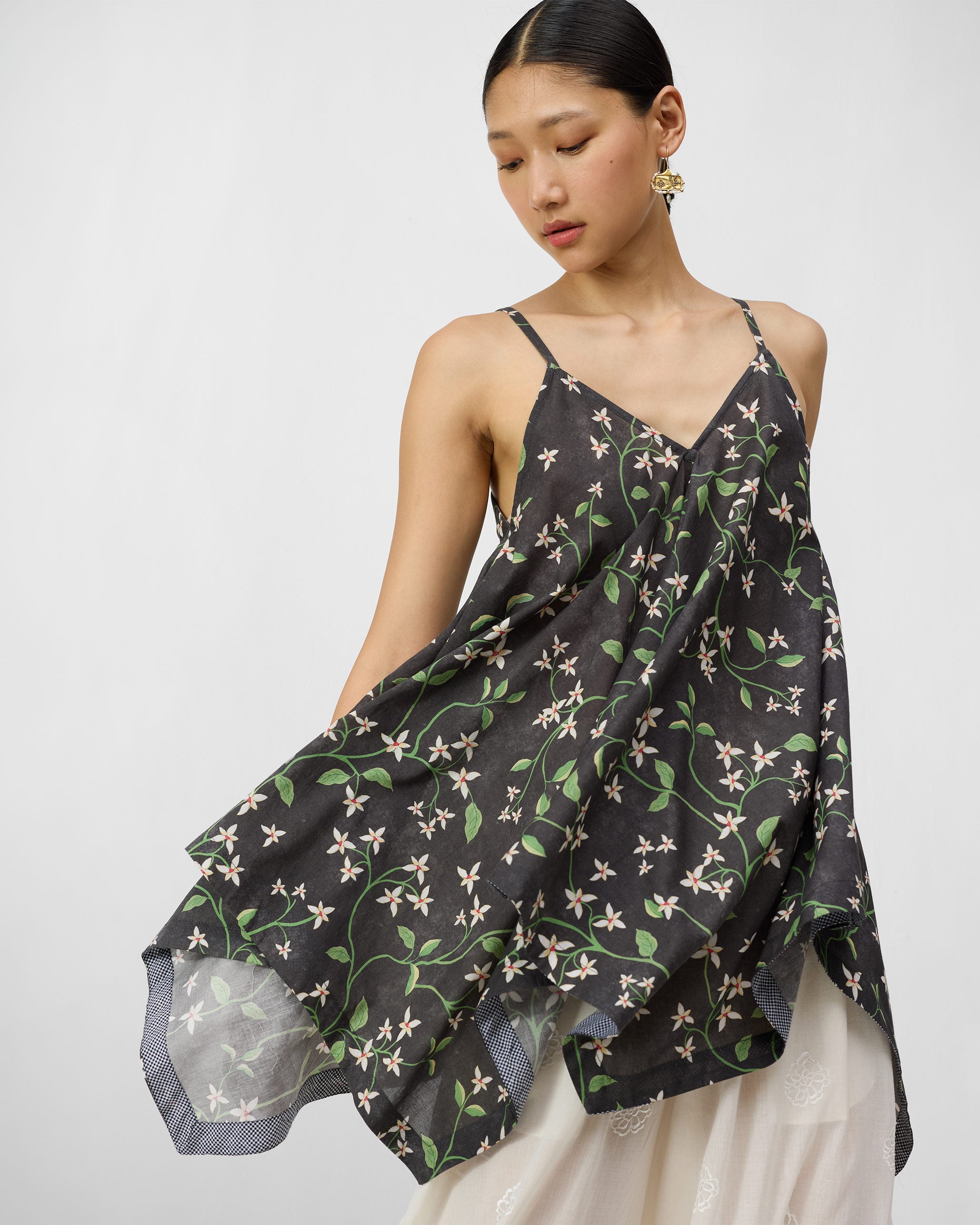 Handkerchief Top - Charcoal Print