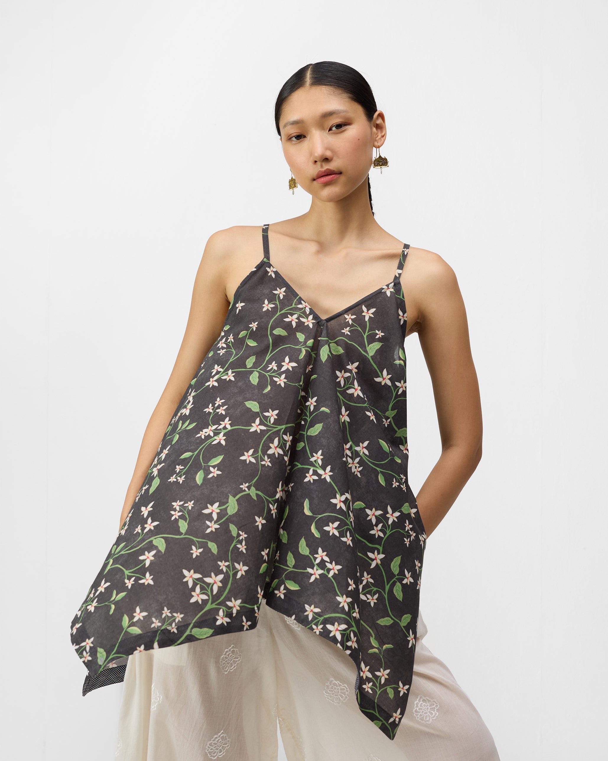 Handkerchief Top - Charcoal Print