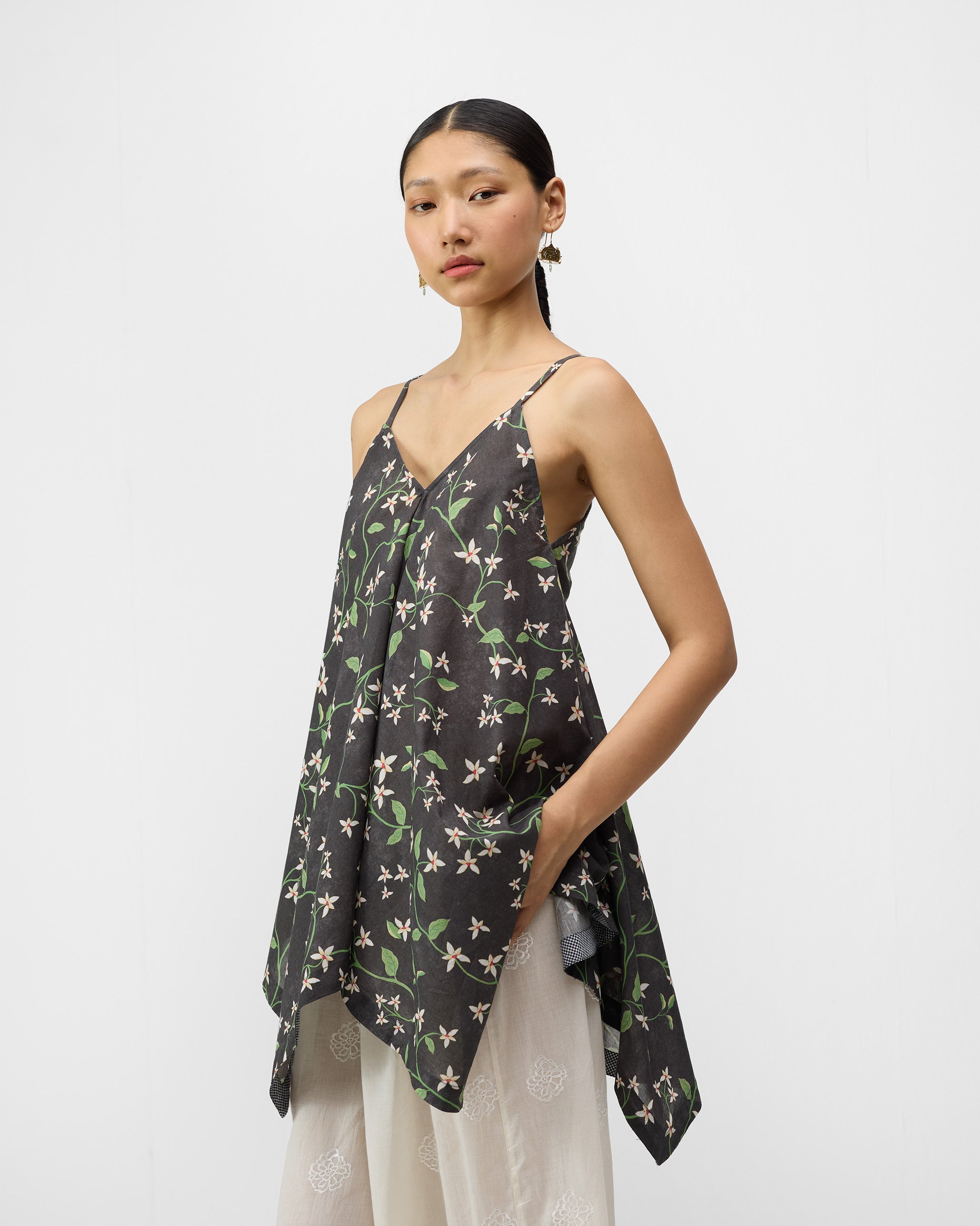 Handkerchief Top - Charcoal Print