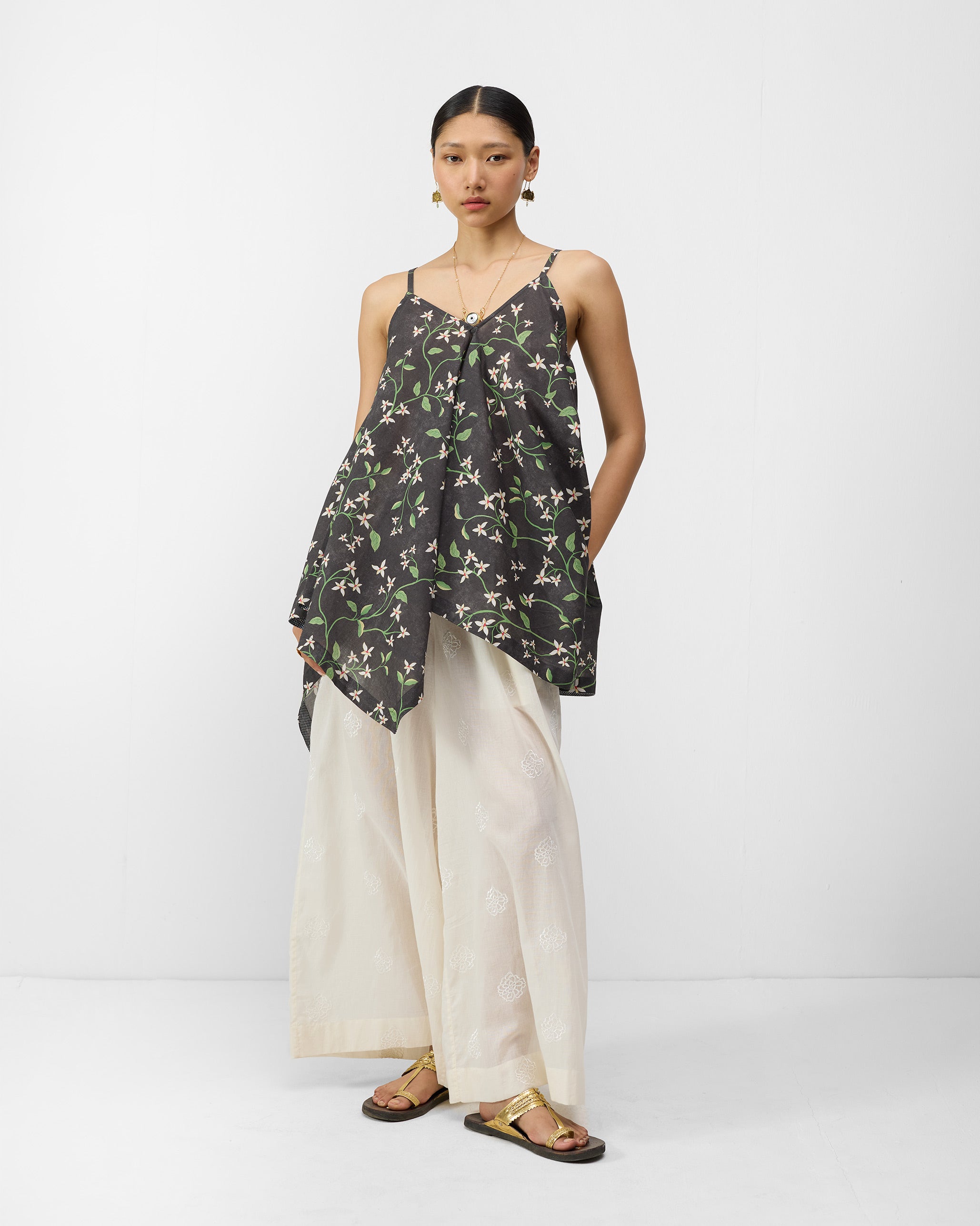 Handkerchief Top - Charcoal Print