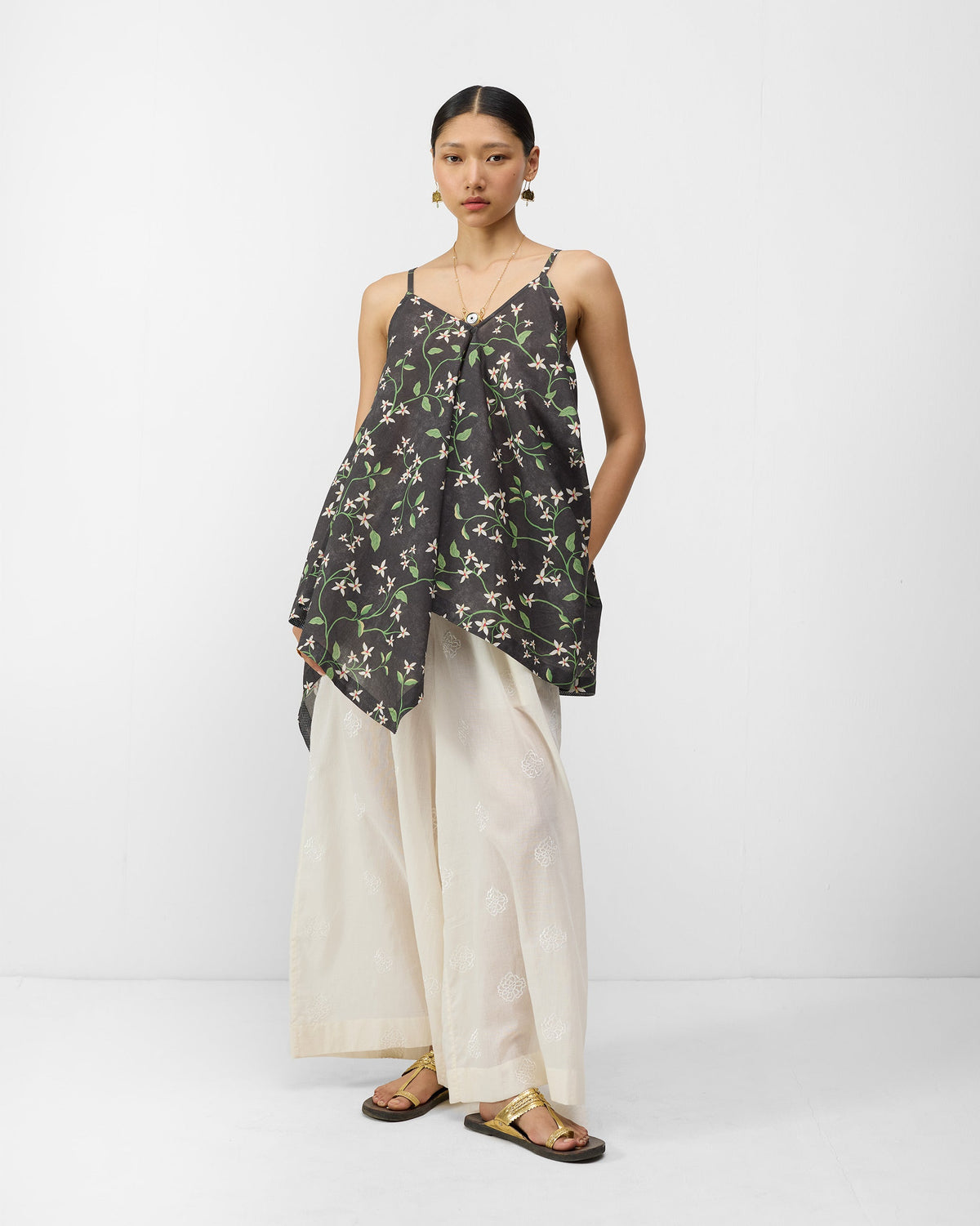Handkerchief Top - Charcoal Print