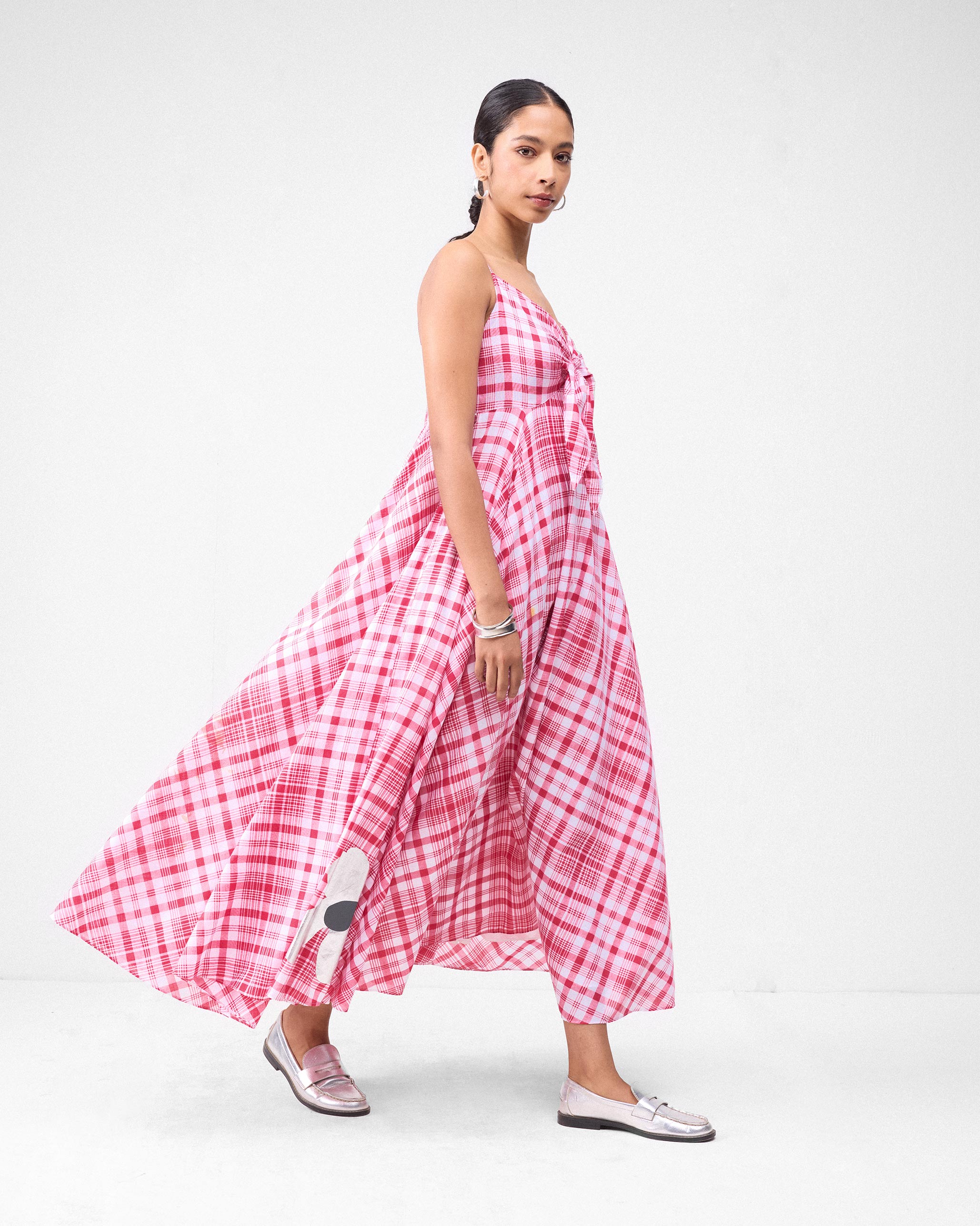 Long Strappy Dress - Watermelon & White Checks