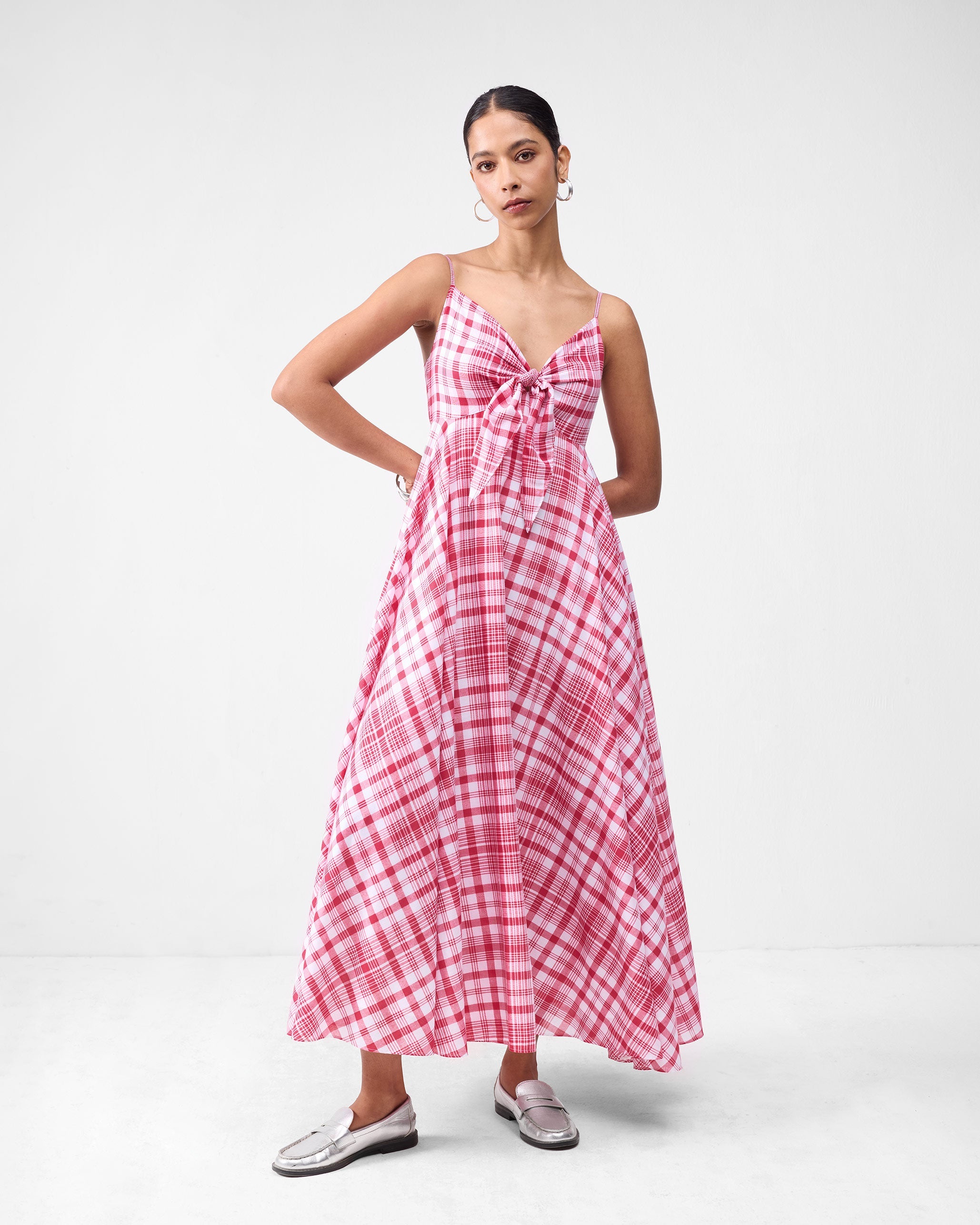 Long Strappy Dress - Watermelon & White Checks