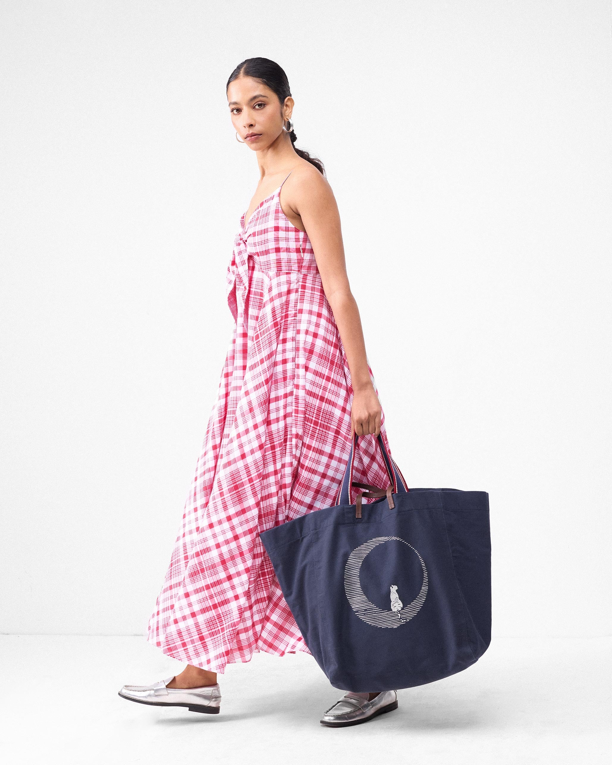Long Strappy Dress - Watermelon & White Checks