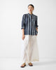Mandarin Collar Top - Charcoal & Ivory Stripes