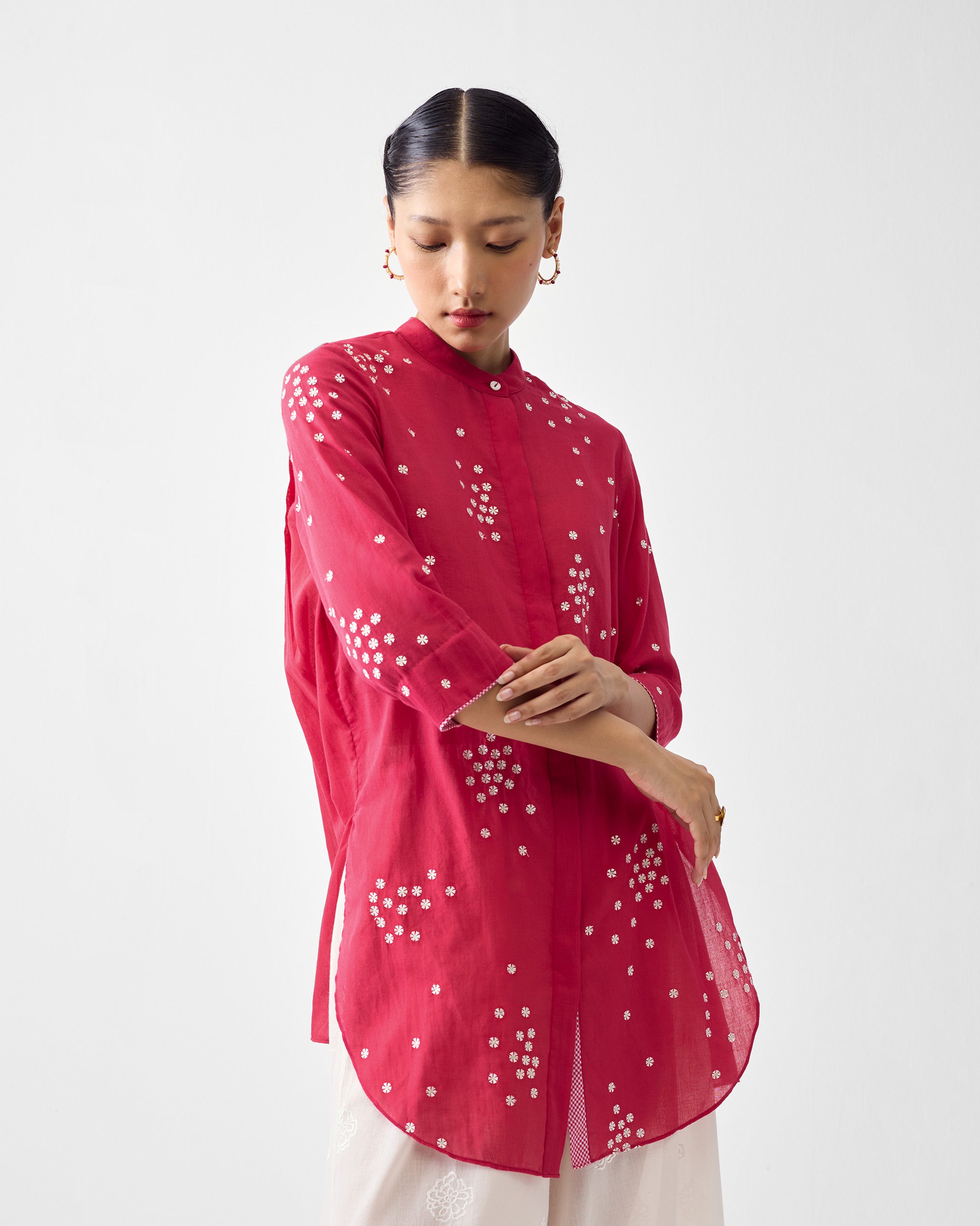 Gaya Top - Watermelon & Ivory Embroidered
