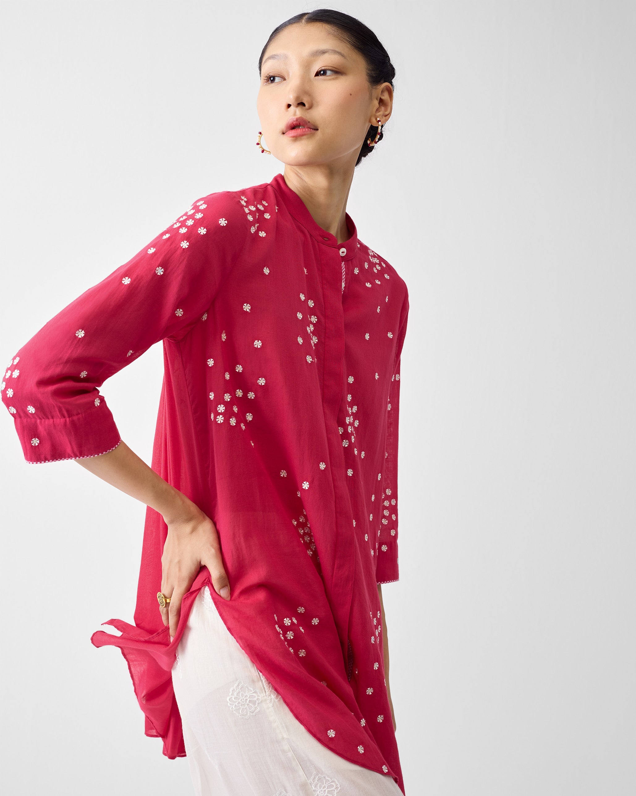 Gaya Top - Watermelon & Ivory Embroidered