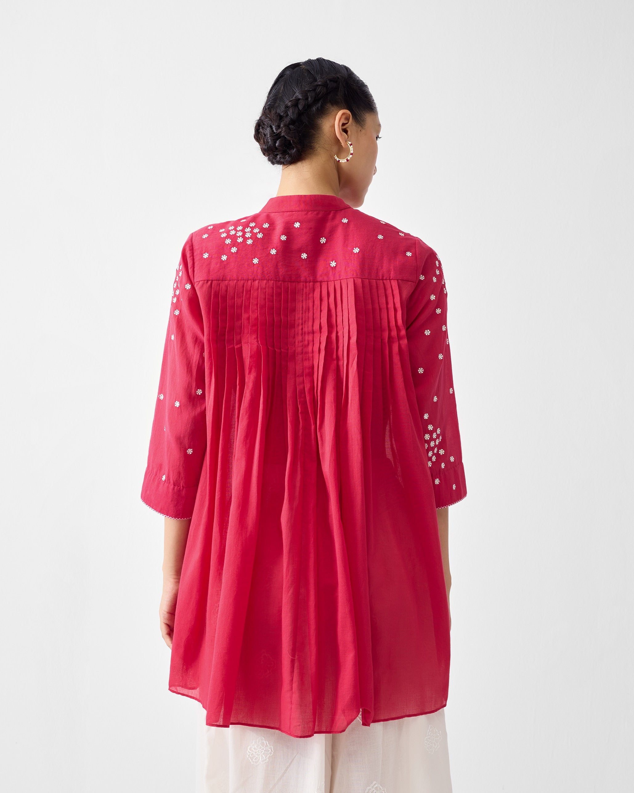 Gaya Top - Watermelon & Ivory Embroidered