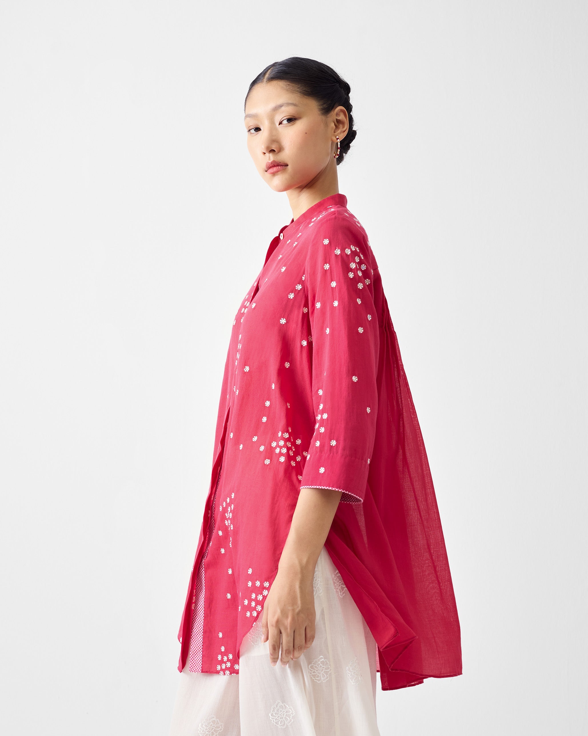 Gaya Top - Watermelon & Ivory Embroidered
