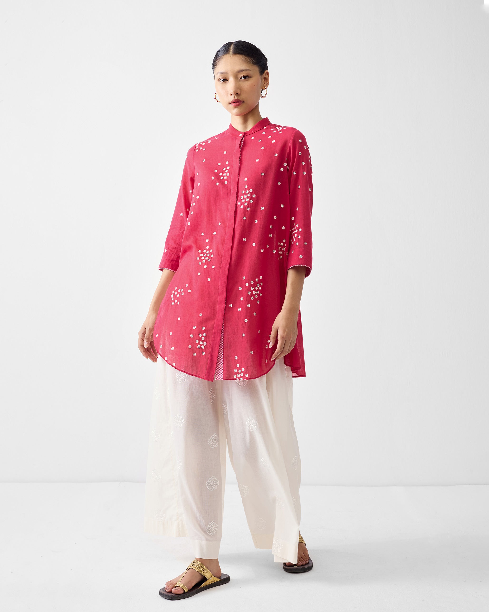 Gaya Top - Watermelon & Ivory Embroidered