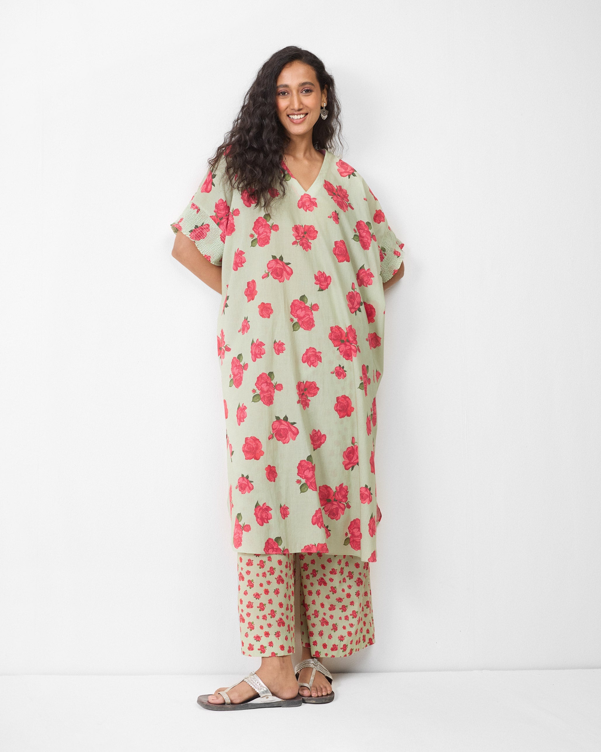 Calicut Kurta - Mint & Watermelon Print