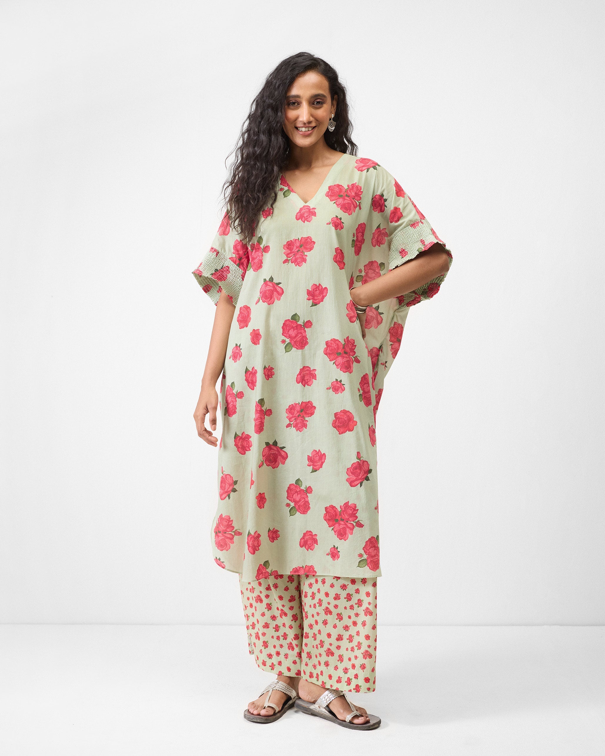 Calicut Kurta - Mint & Watermelon Print
