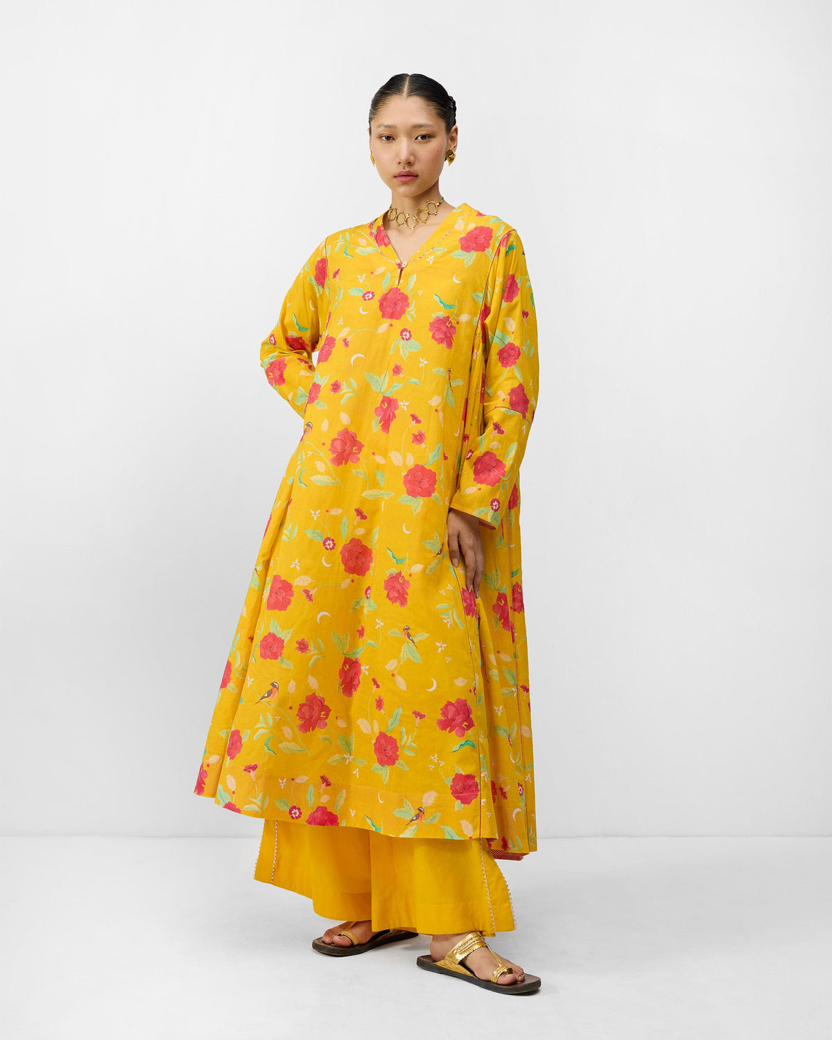 Amreli Kurta - Turmeric Yellow & Watermelon Print