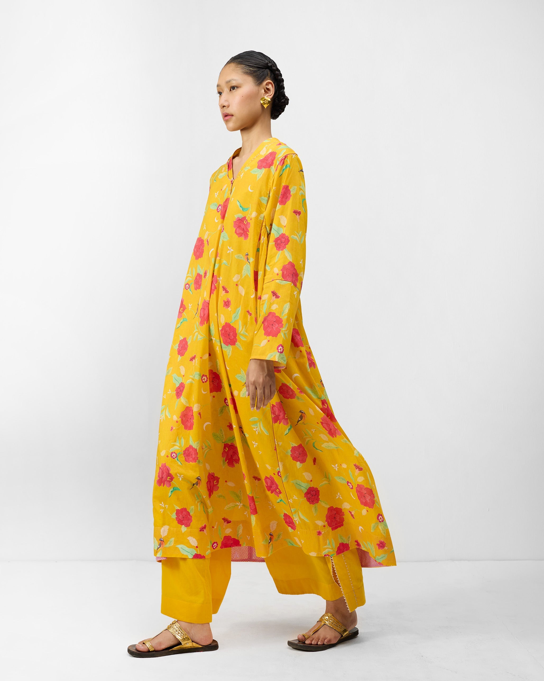 Amreli Kurta - Turmeric Yellow & Watermelon Print