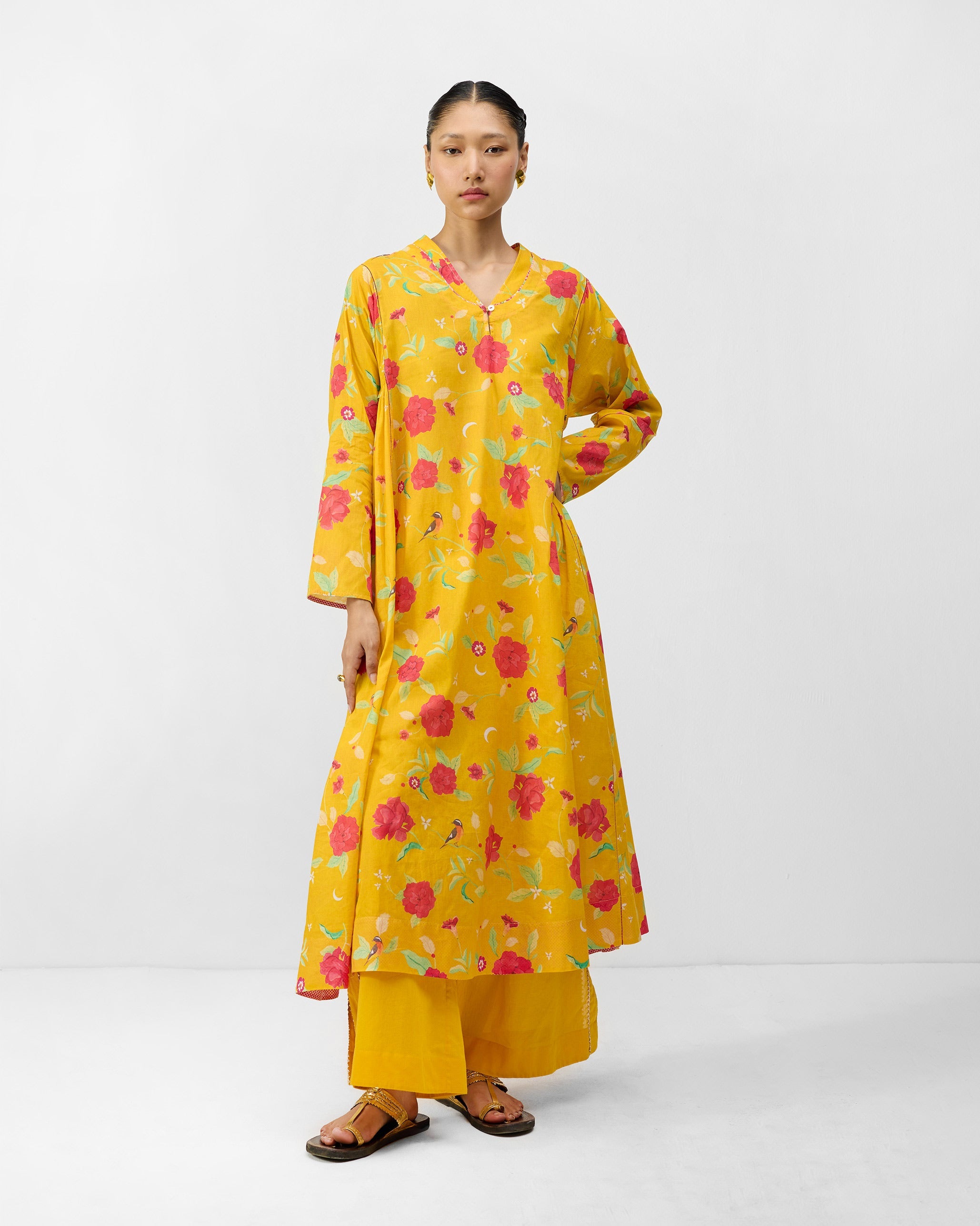 Amreli Kurta - Turmeric Yellow & Watermelon Print
