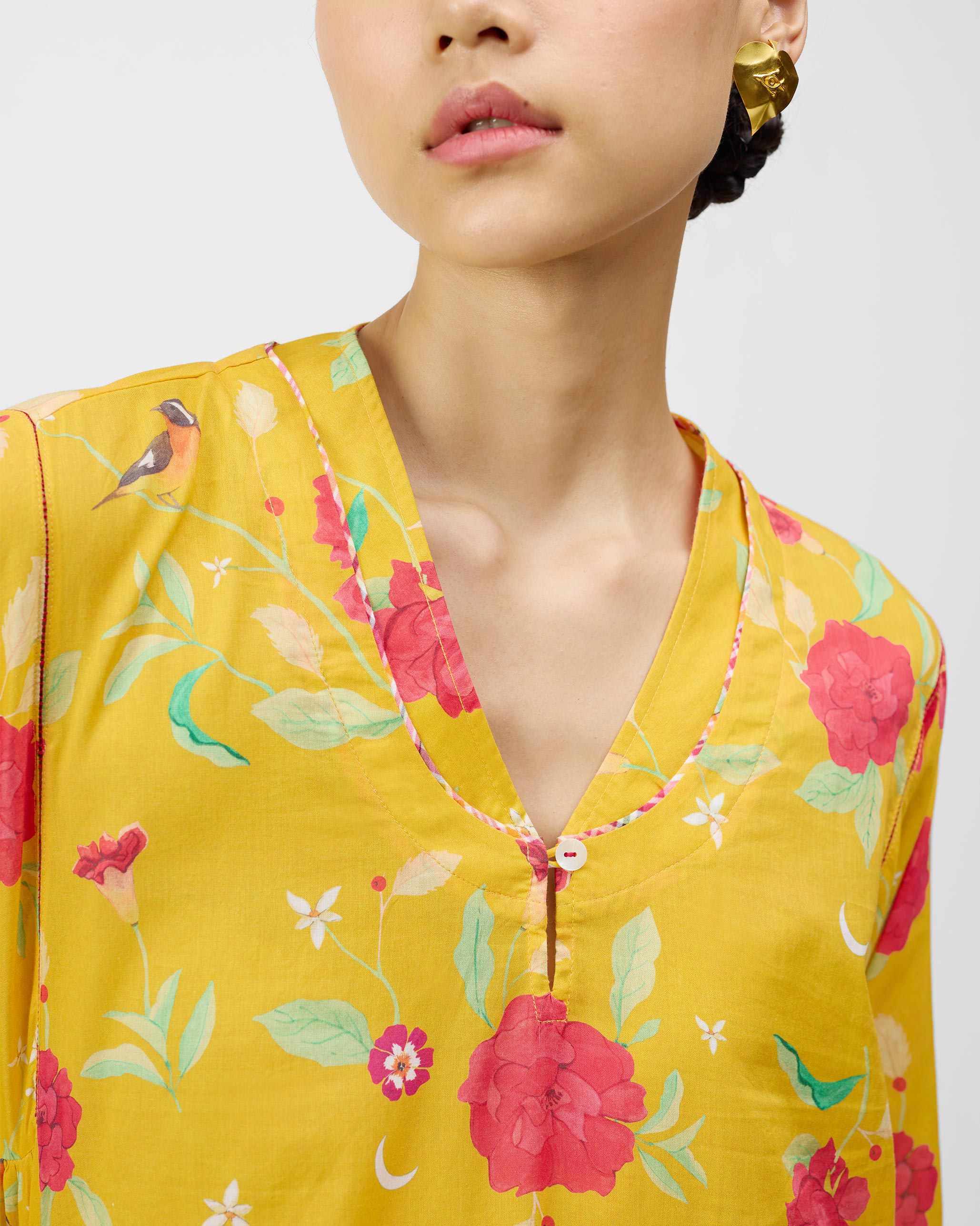 Amreli Kurta - Turmeric Yellow & Watermelon Print
