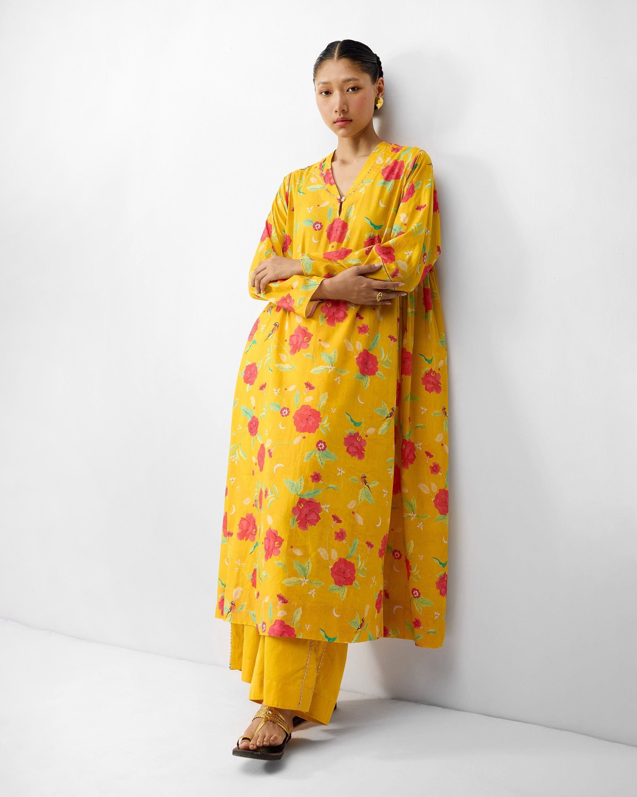 Amreli Kurta - Turmeric Yellow & Watermelon Print