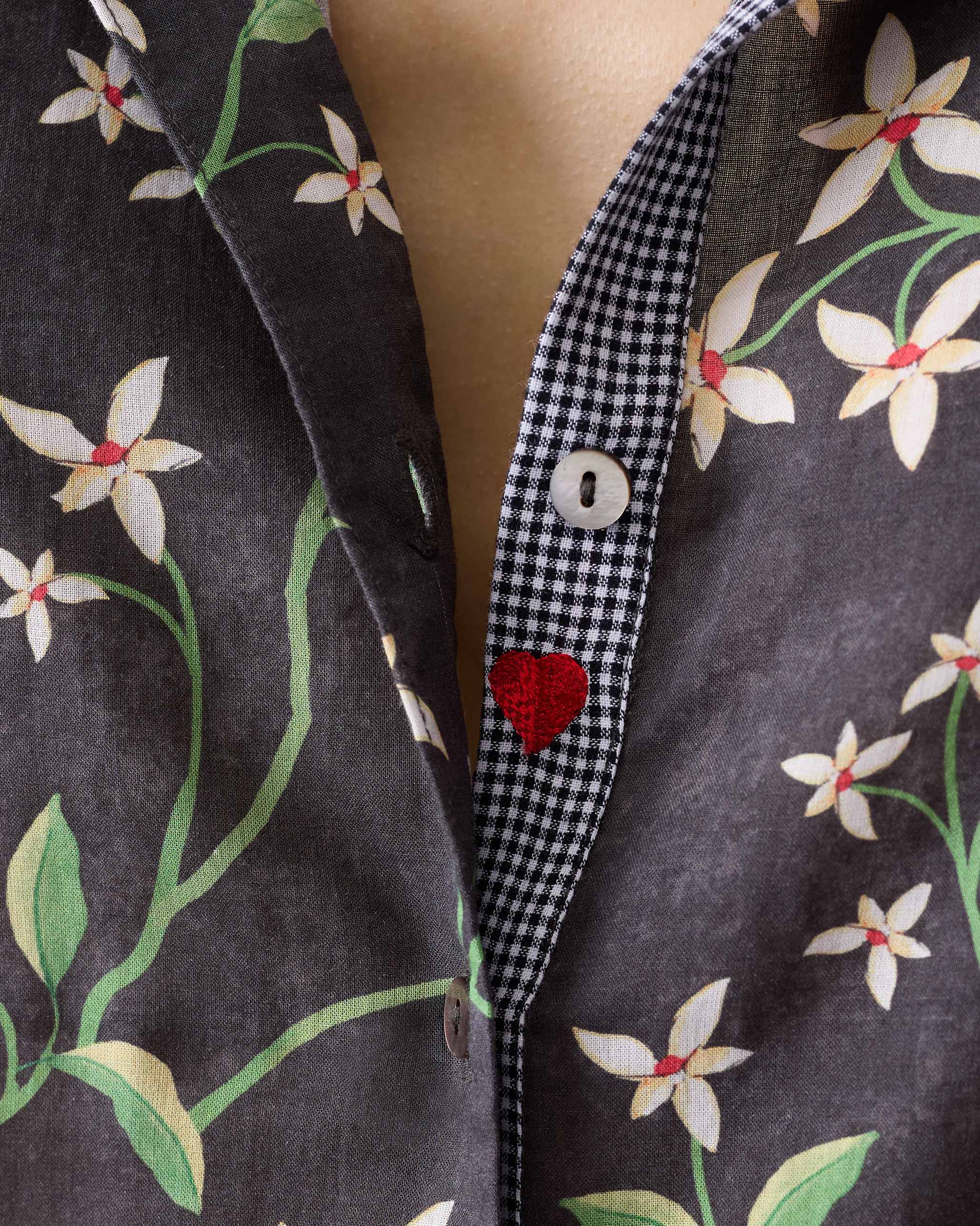 Basic Mid Length Kurta - Charcoal Print