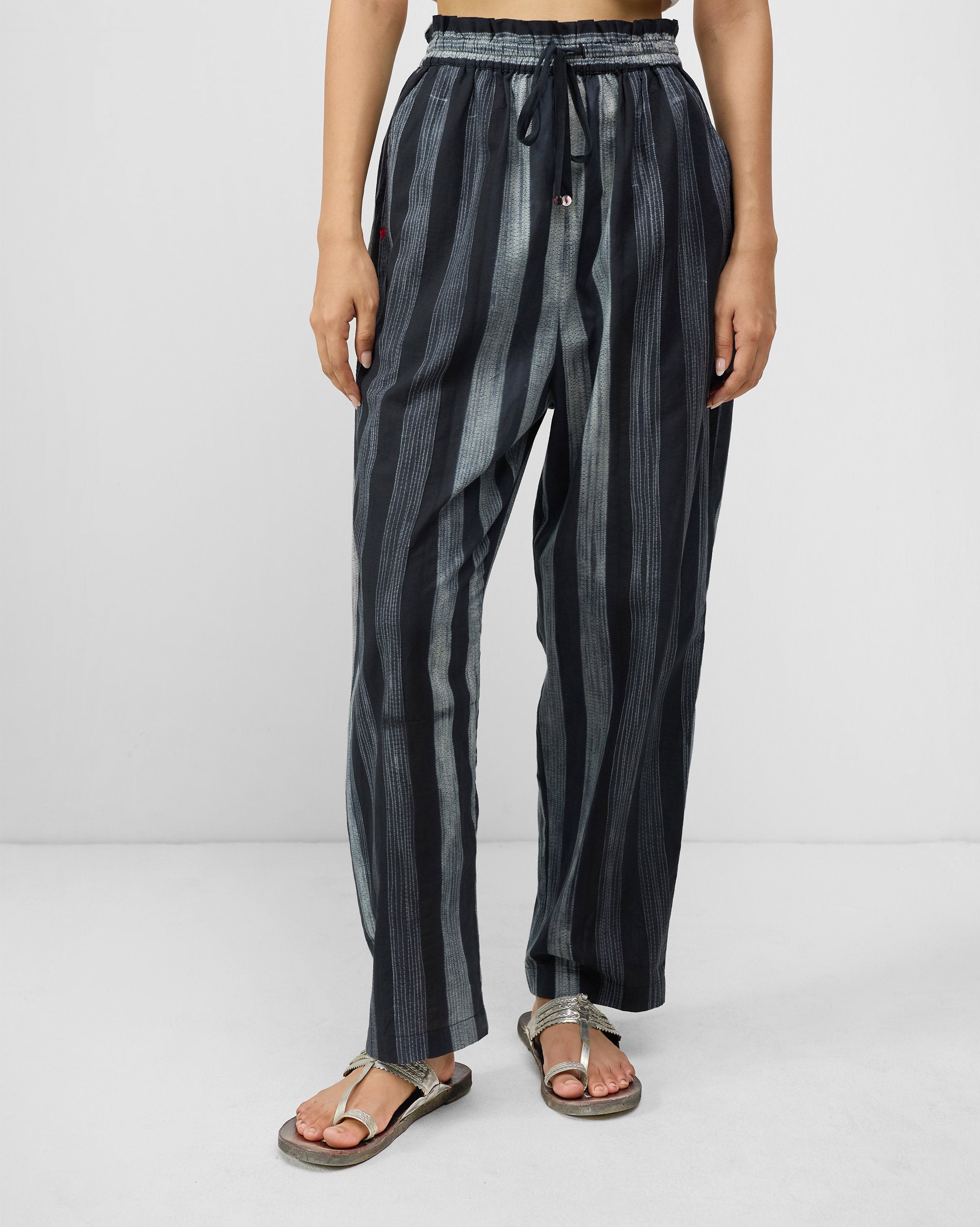 Areca Pants - Charcoal & Ivory Stripes