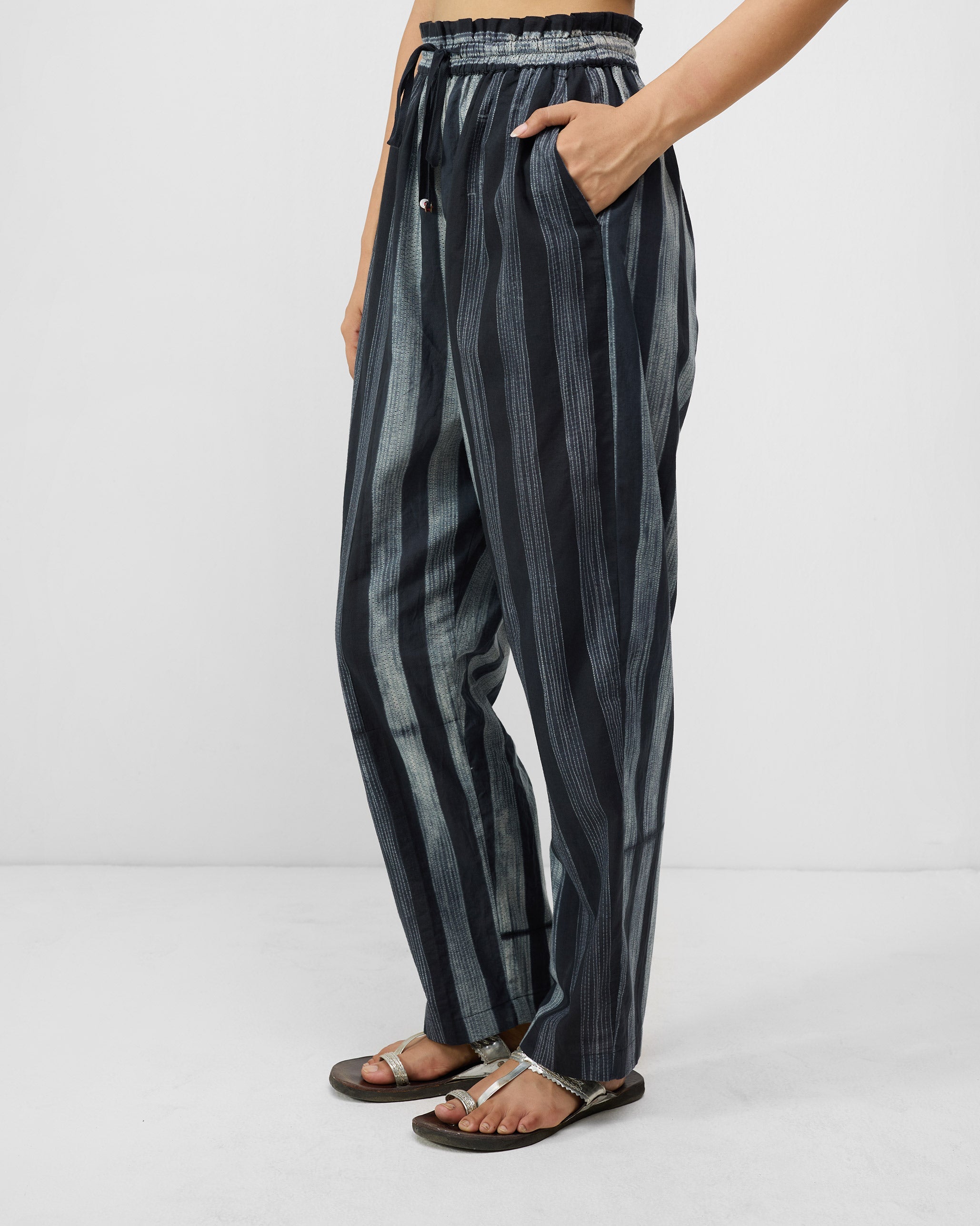 Areca Pants - Charcoal & Ivory Stripes
