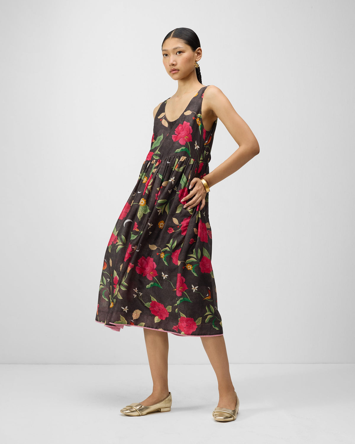 Ashwini Dress - Charcoal & Watermelon Print