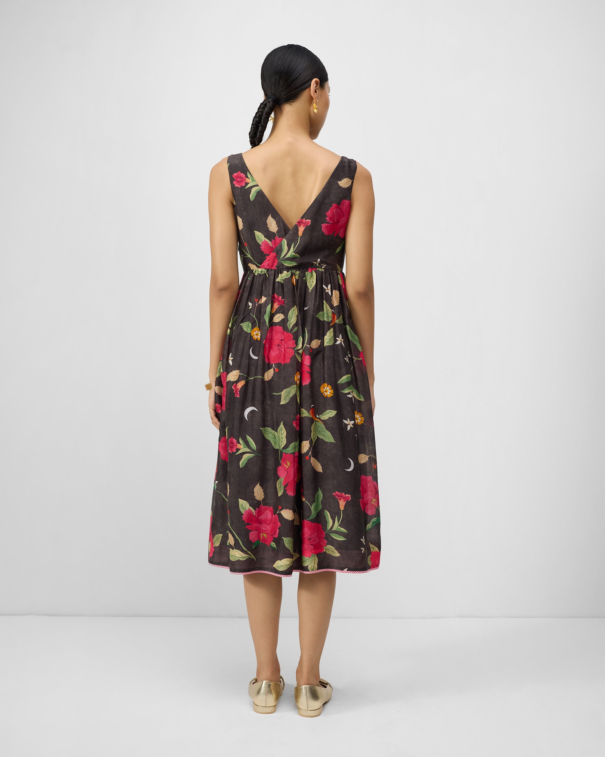 Ashwini Dress - Charcoal & Watermelon Print