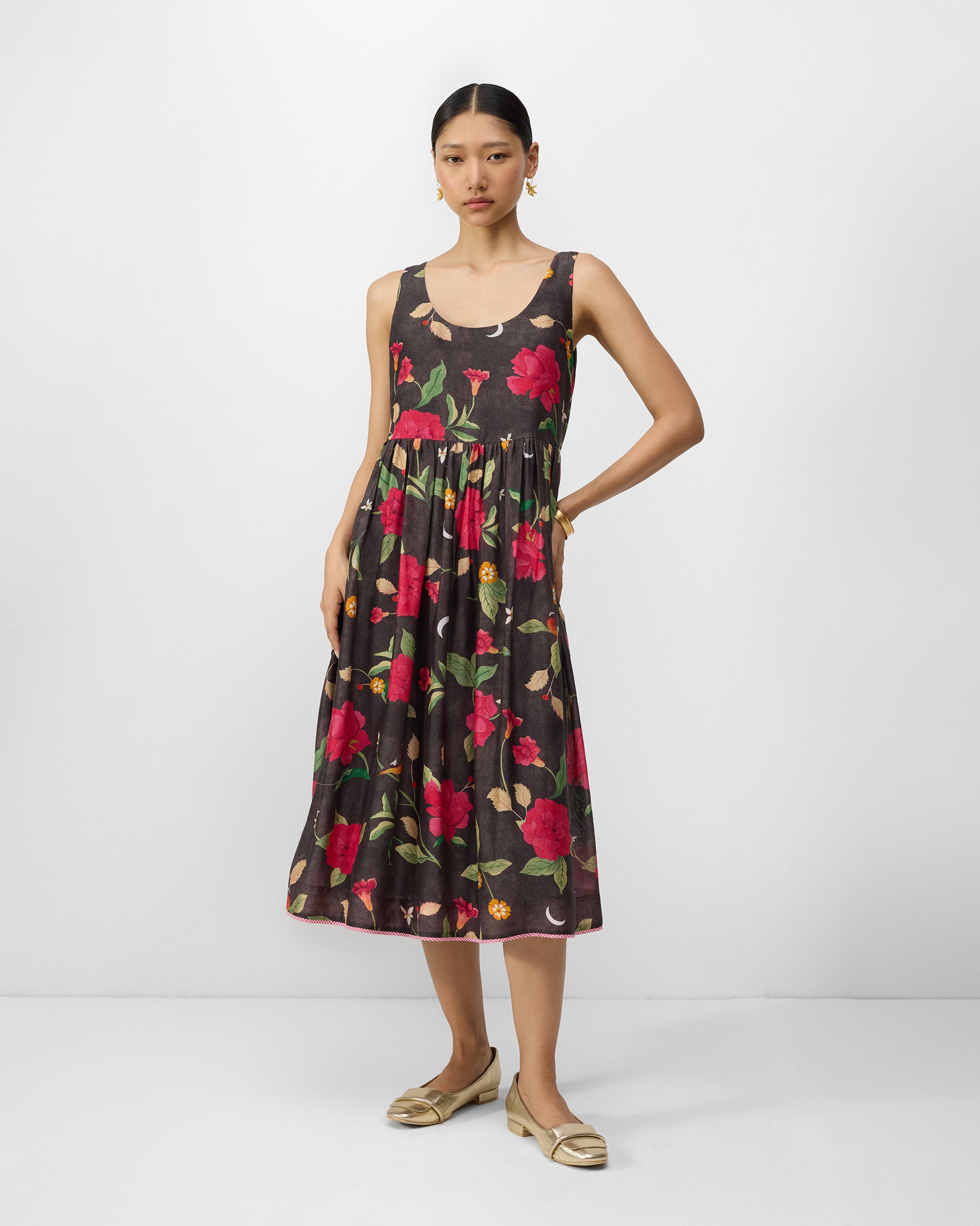 Ashwini Dress - Charcoal & Watermelon Print