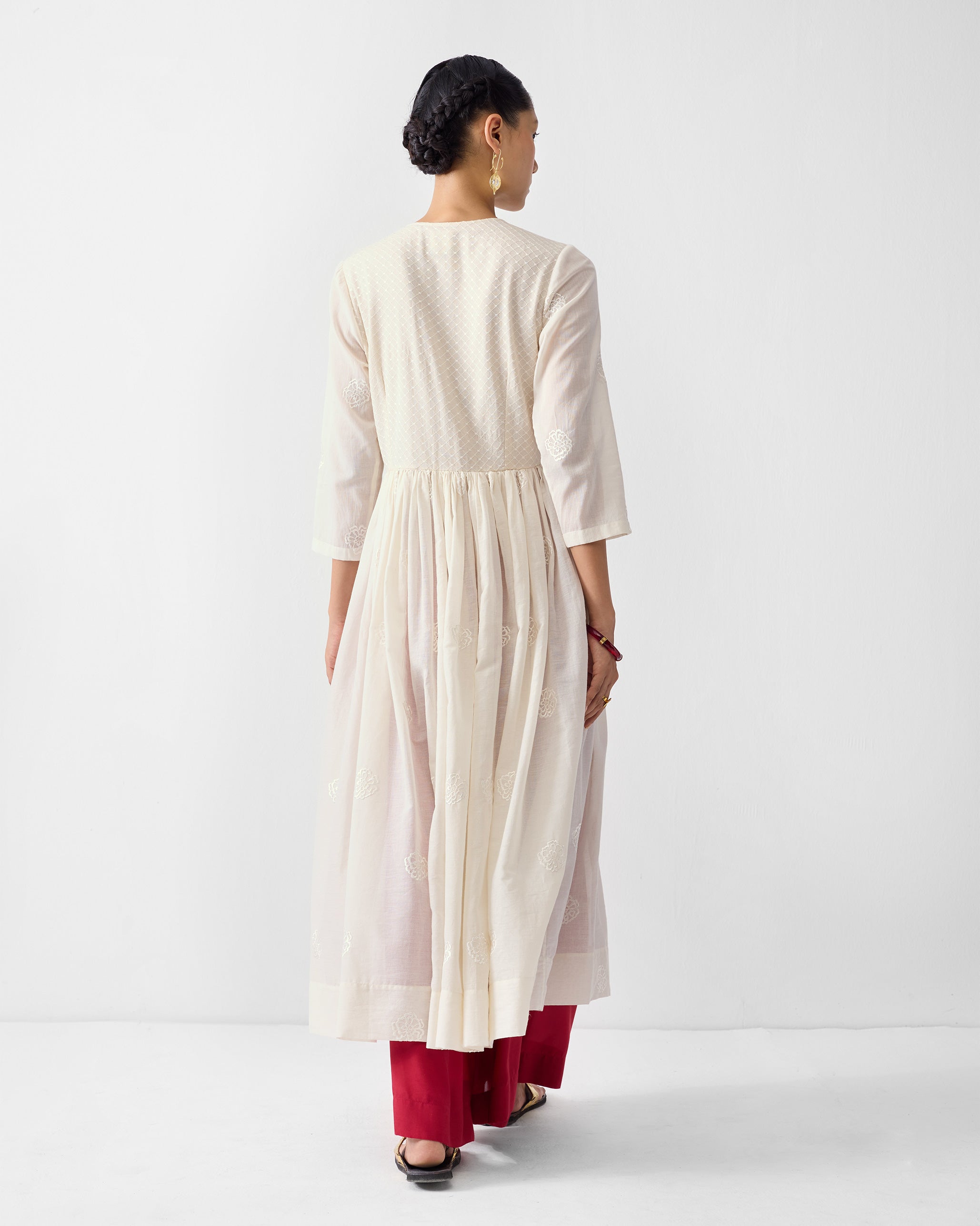Fit & Flare Angrakha - Ivory Embroidered