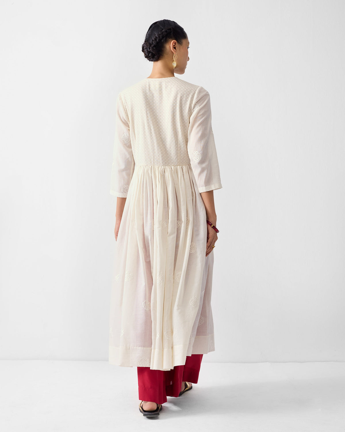 Fit & Flare Angrakha - Ivory Embroidered