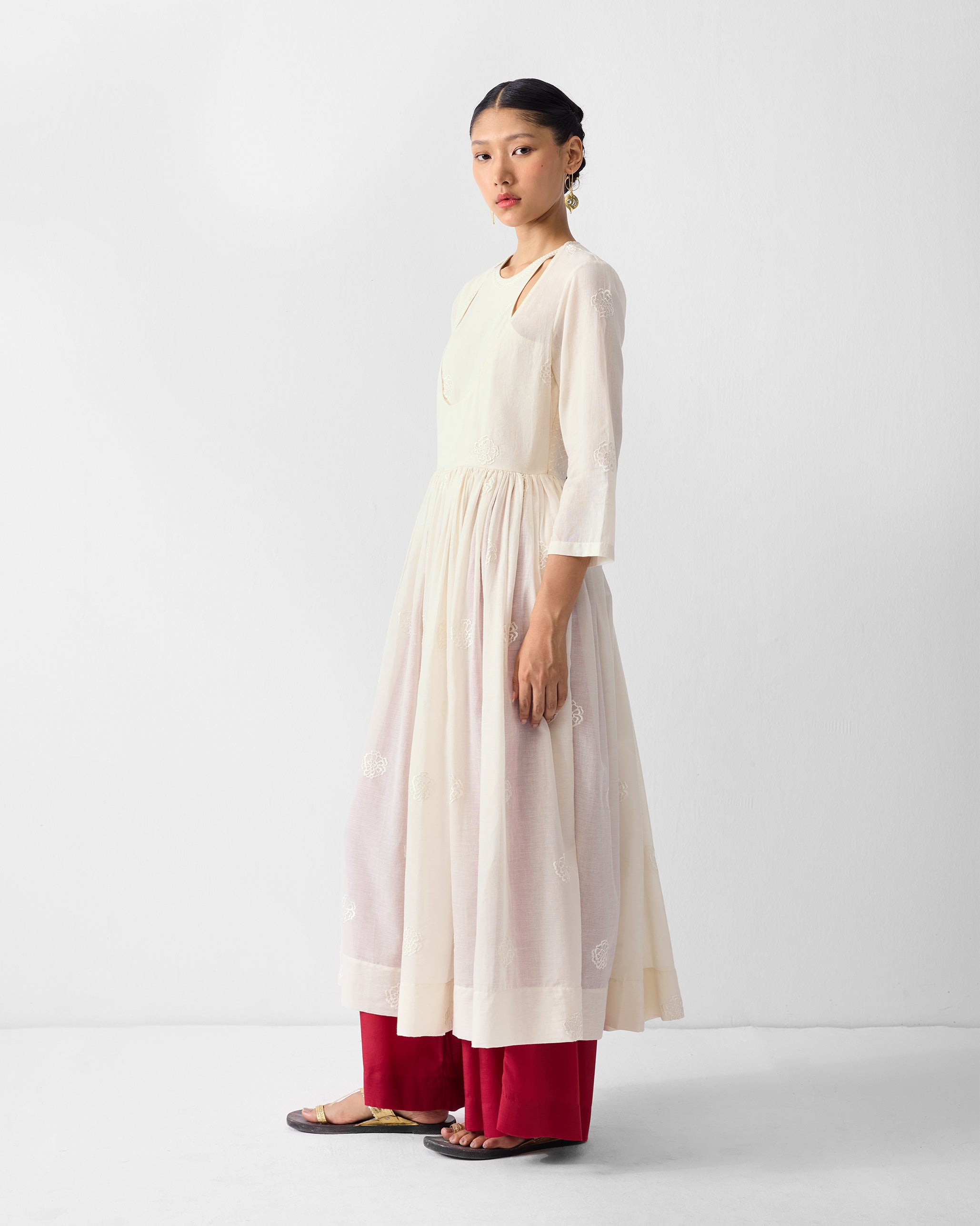 Fit & Flare Angrakha - Ivory Embroidered