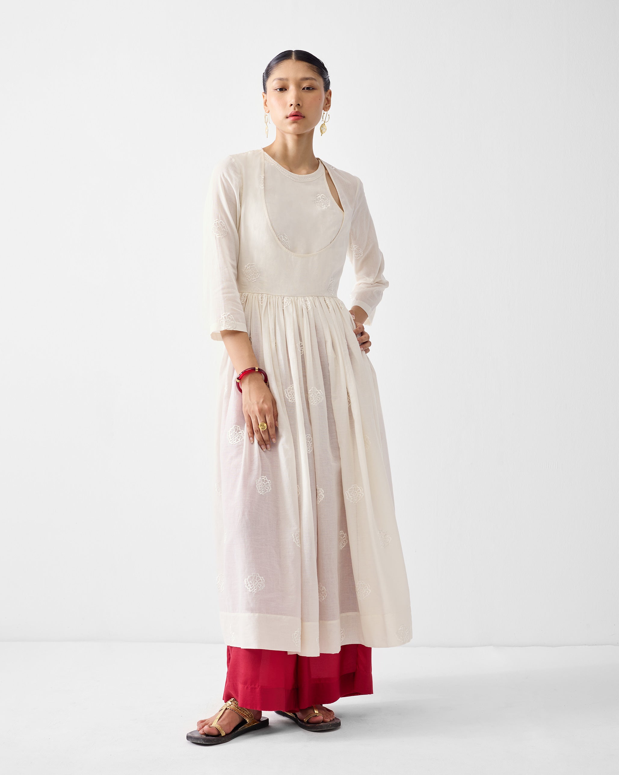 Fit & Flare Angrakha - Ivory Embroidered