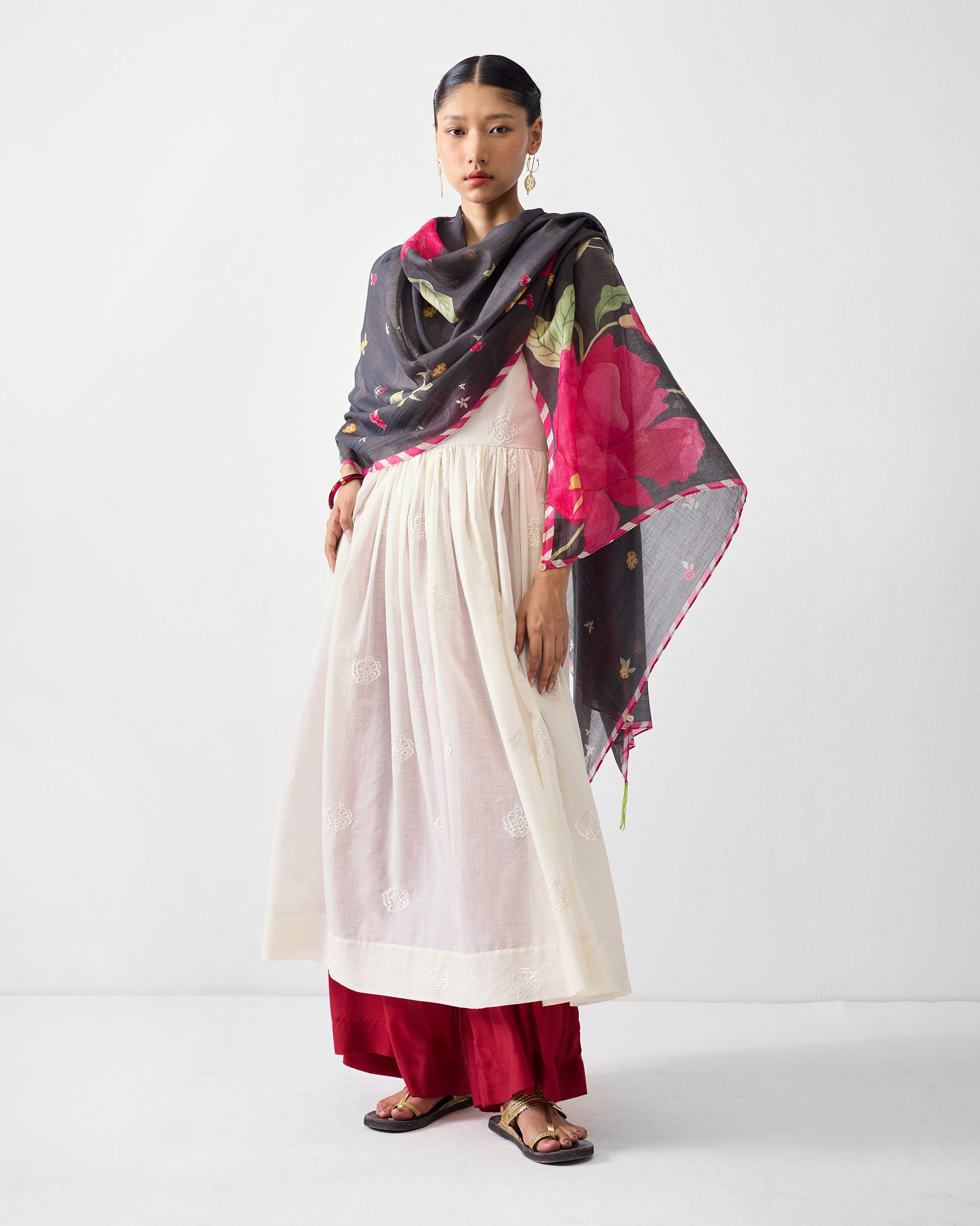 Fit & Flare Angrakha - Ivory Embroidered