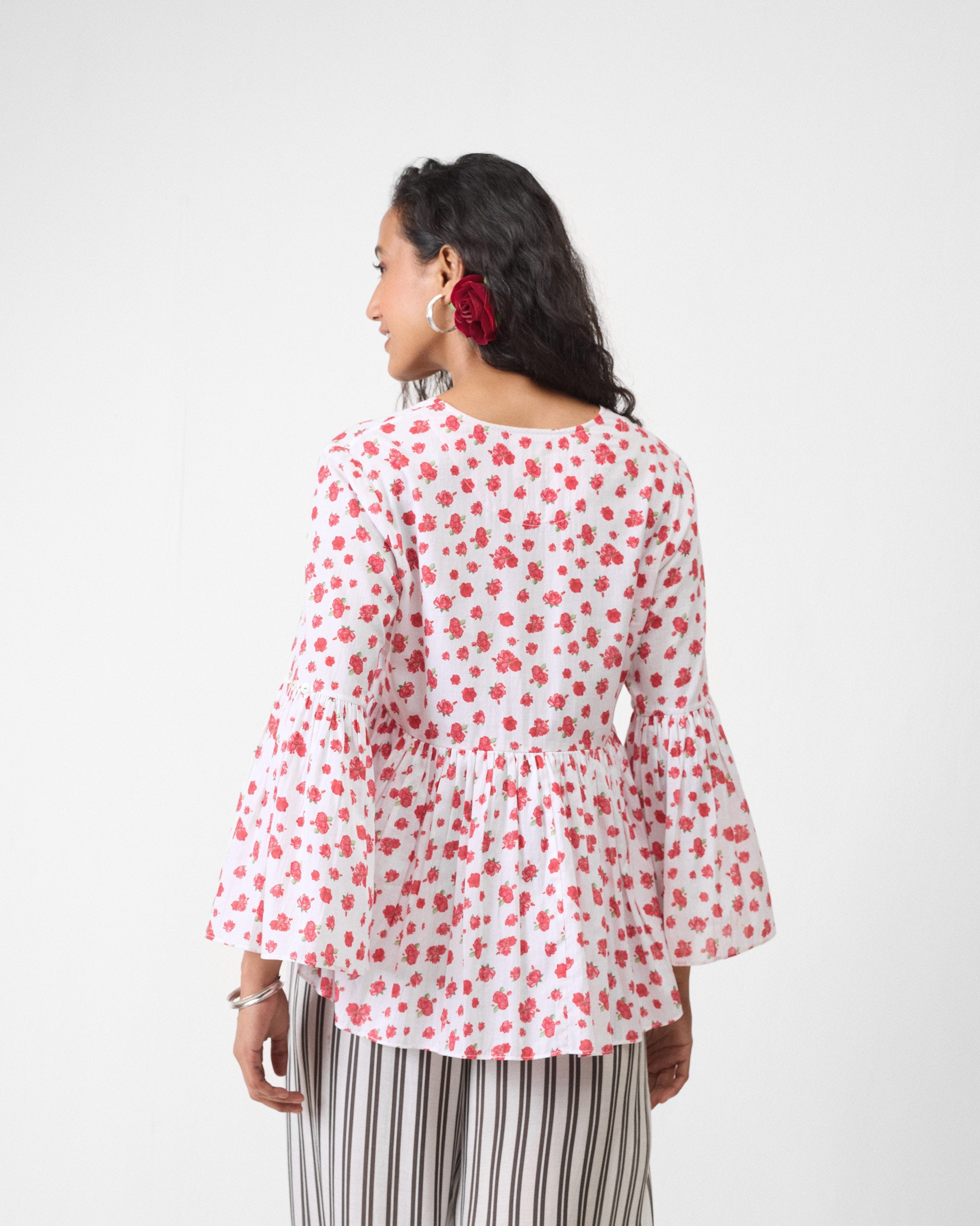 Ruffle Top - White & Watermelon Print