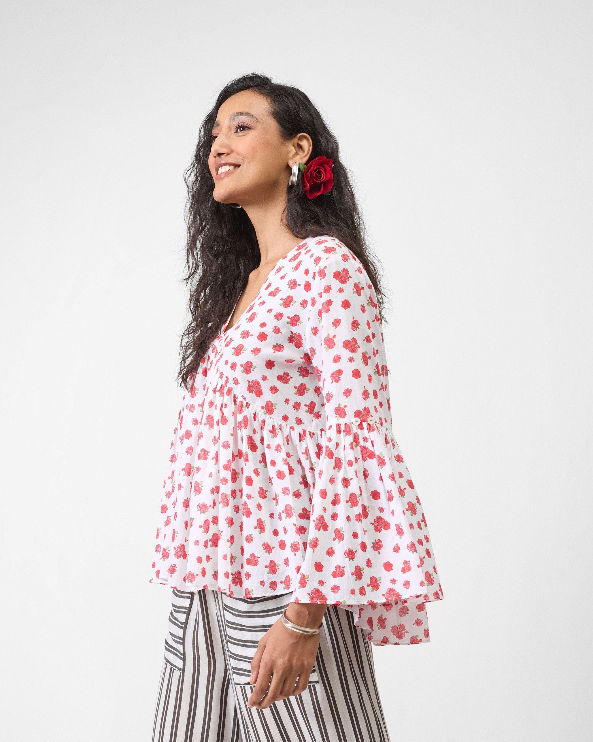 Ruffle Top - White & Watermelon Print