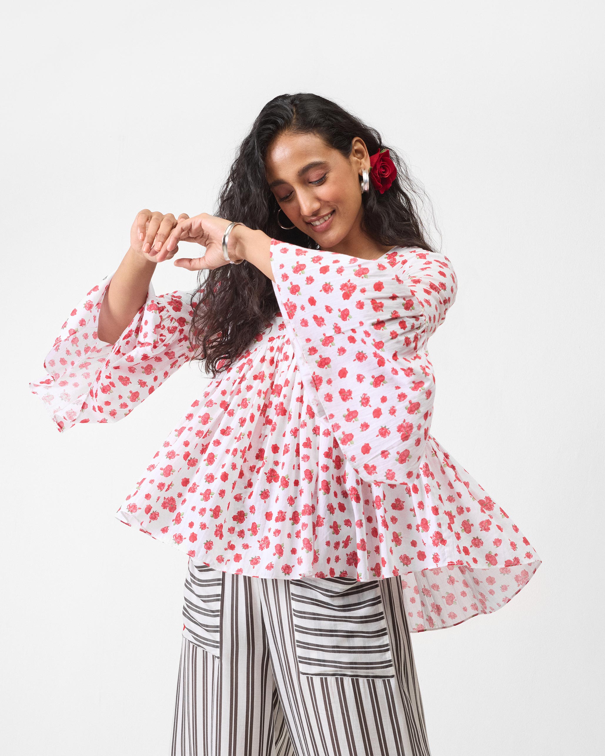 Ruffle Top - White & Watermelon Print