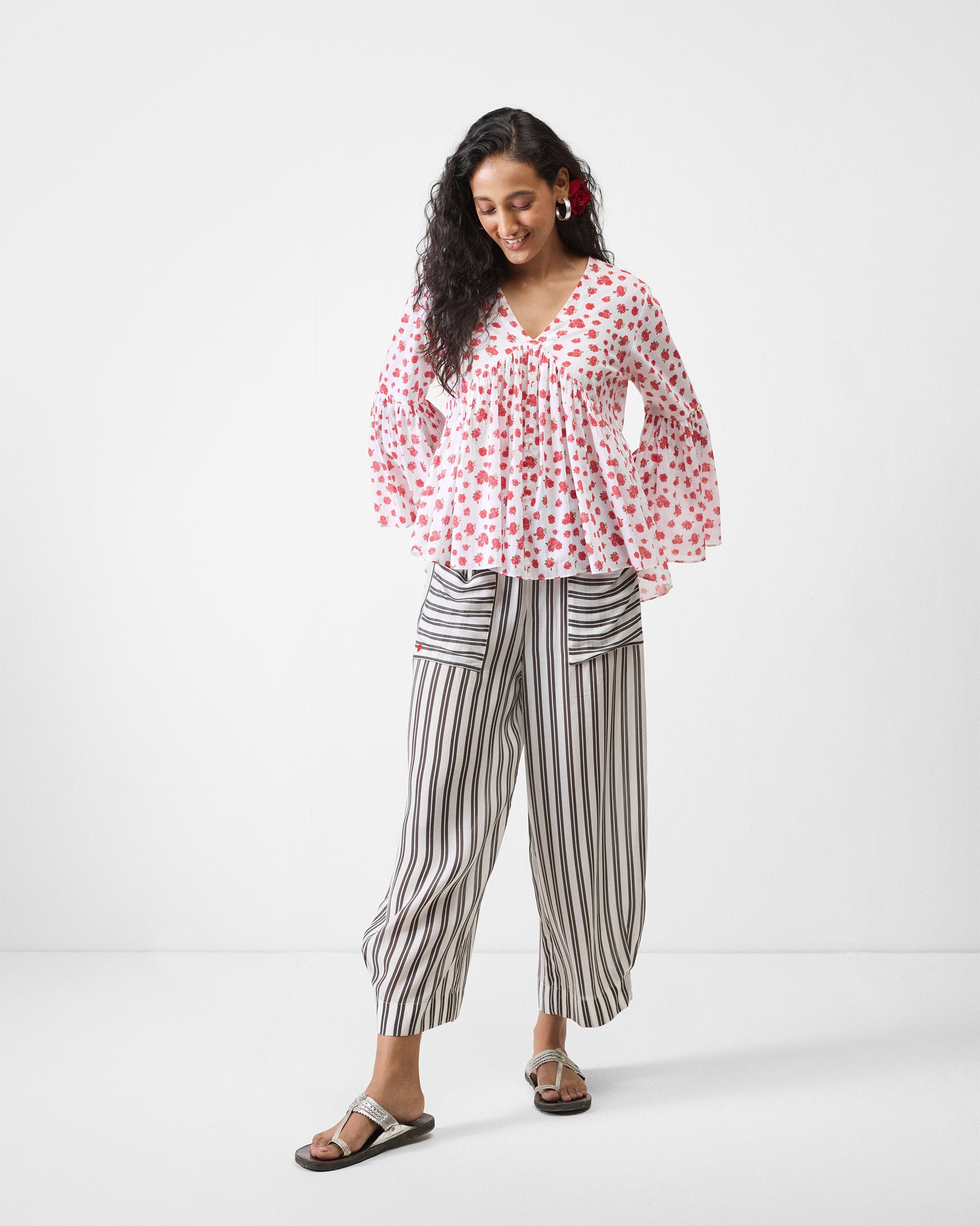 Ruffle Top - White & Watermelon Print