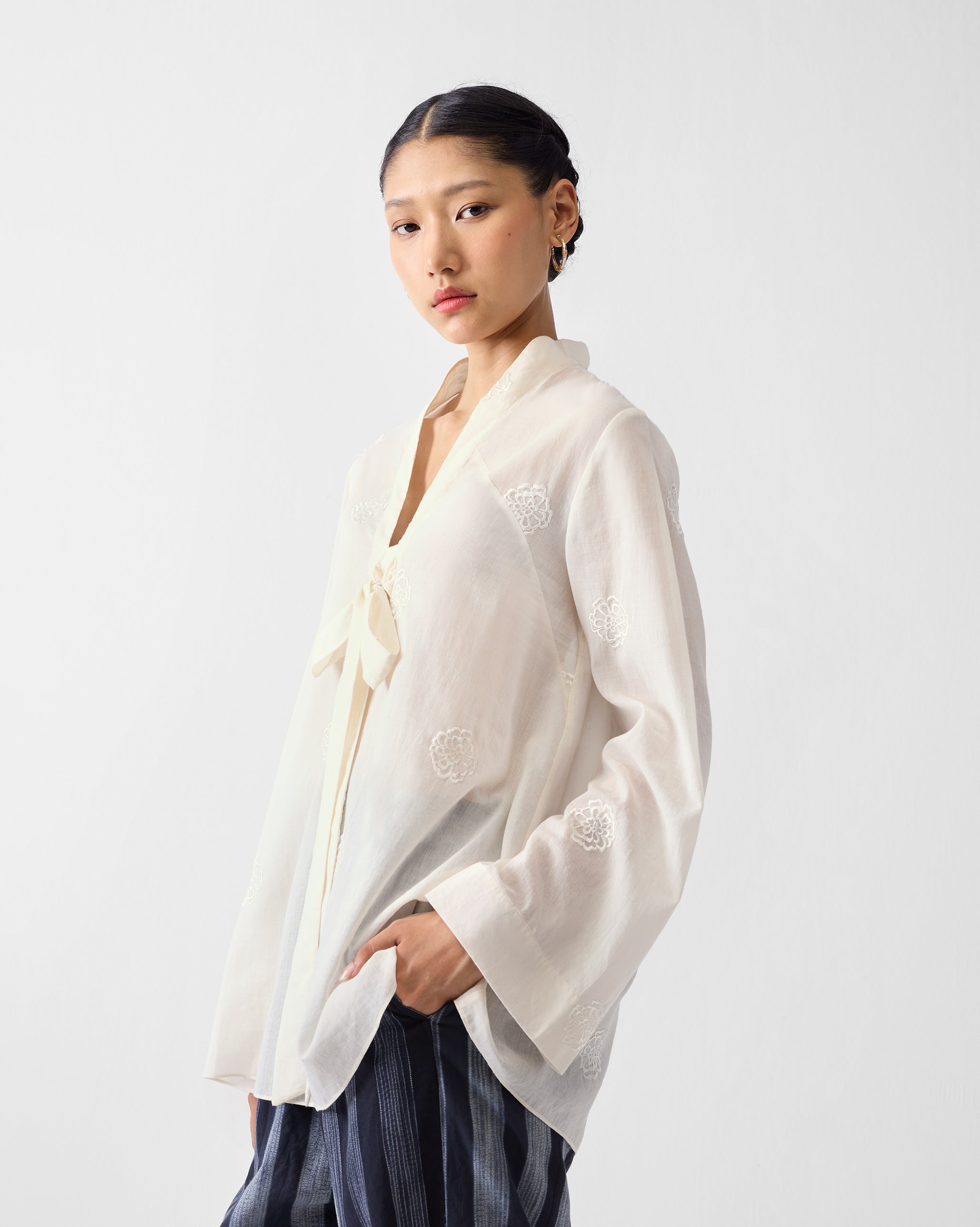 Necktie Top - Ivory Embroidered