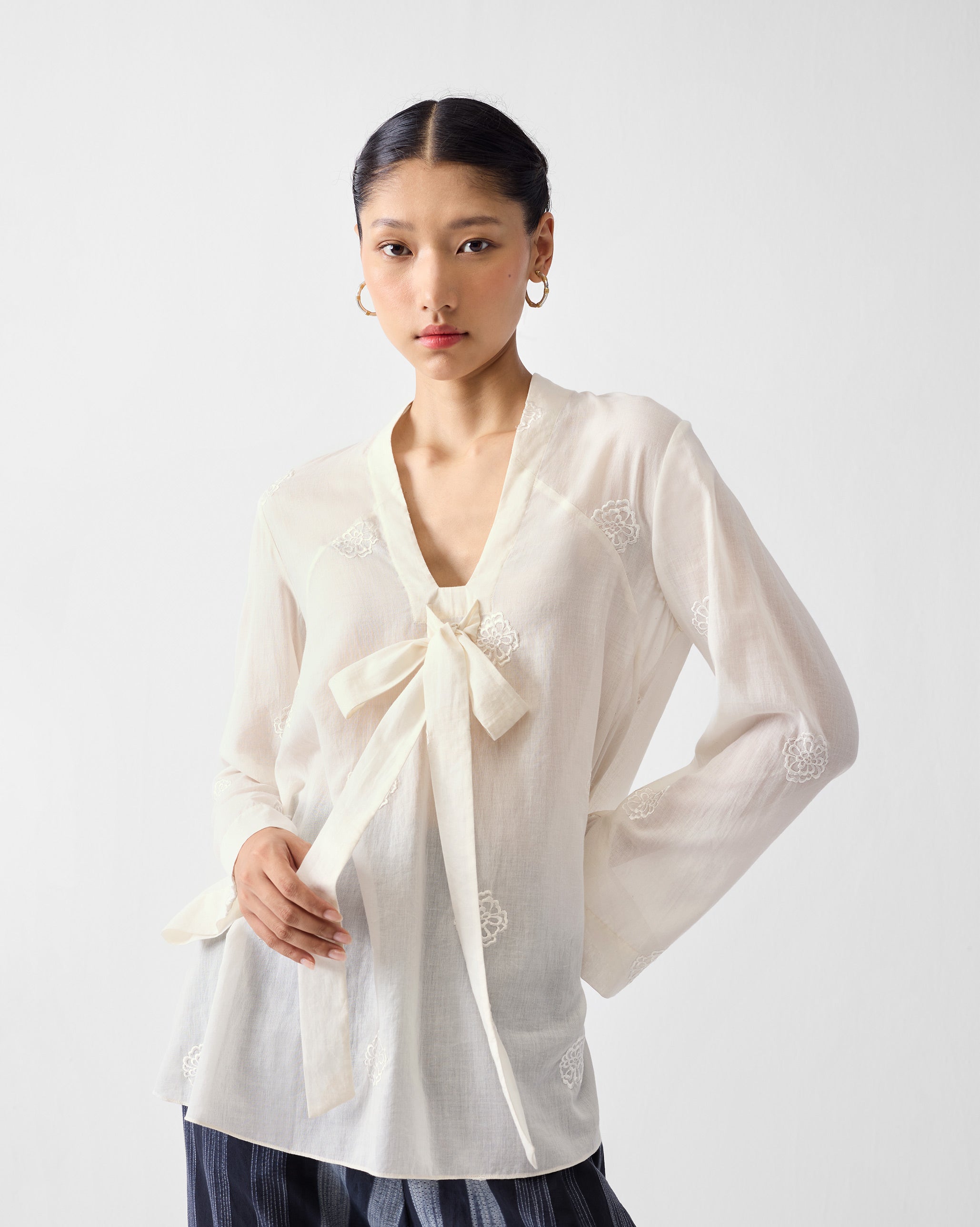 Necktie Top - Ivory Embroidered